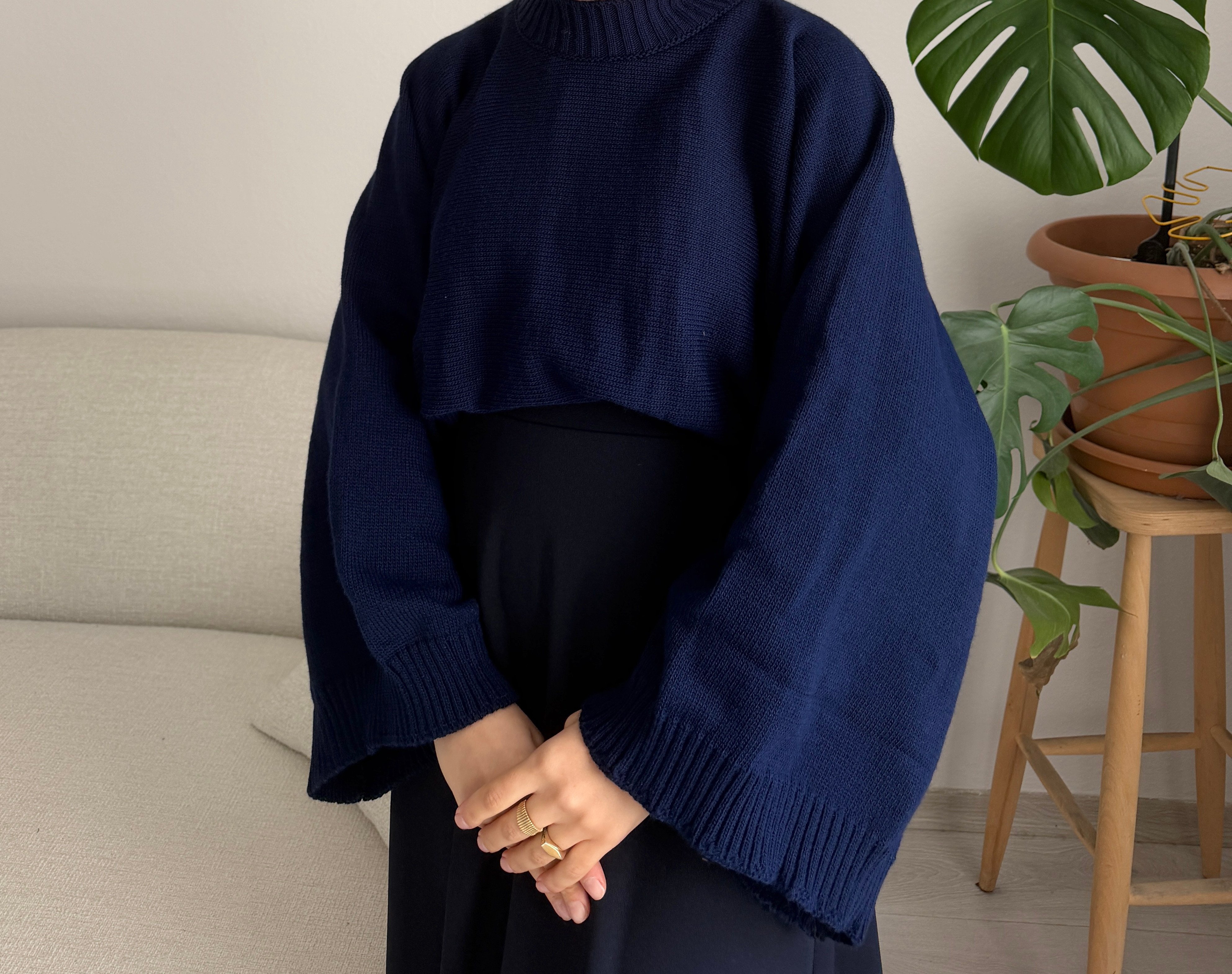 Lacıvert Geniş Kol Oversize Kazak