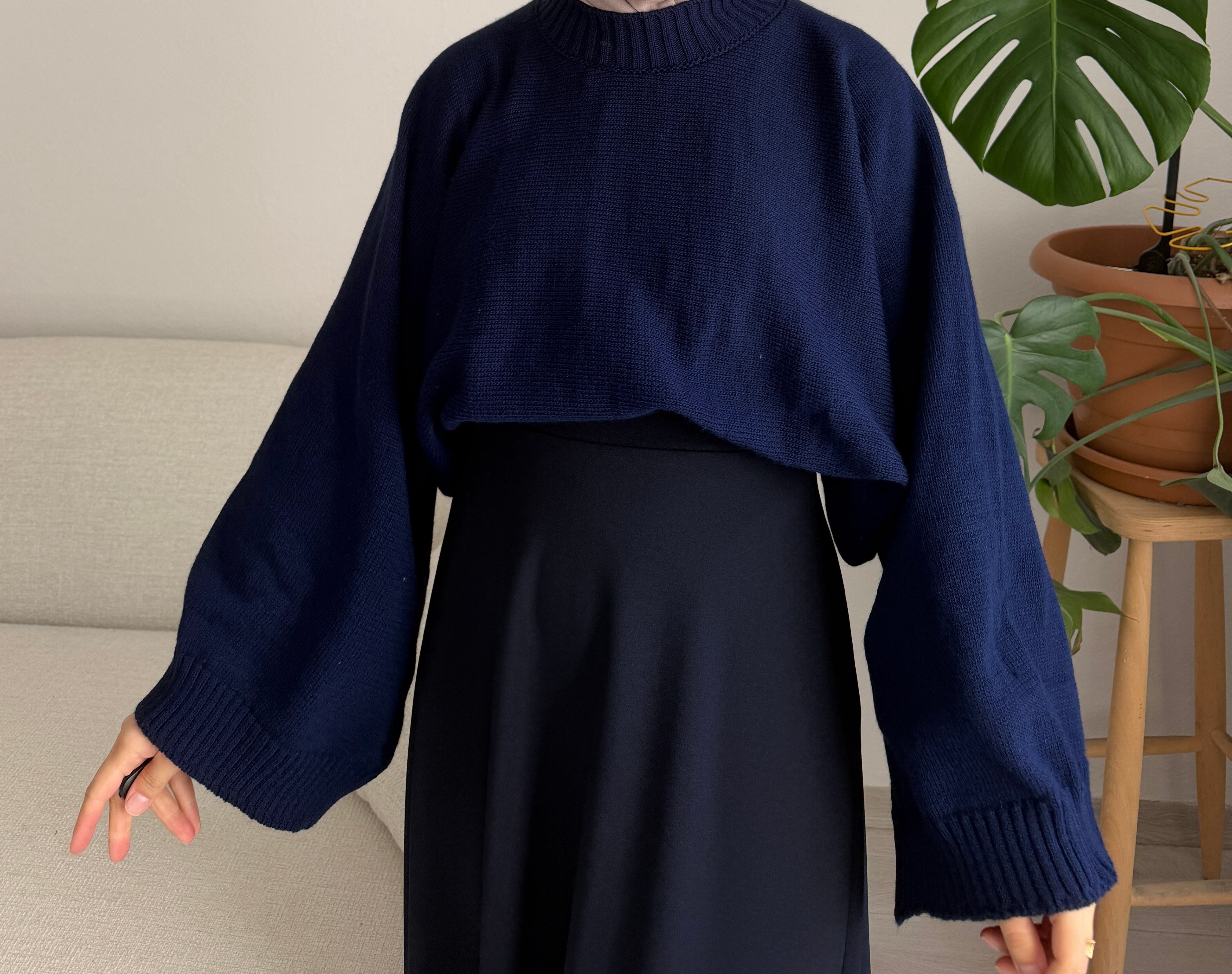 Lacıvert Geniş Kol Oversize Kazak