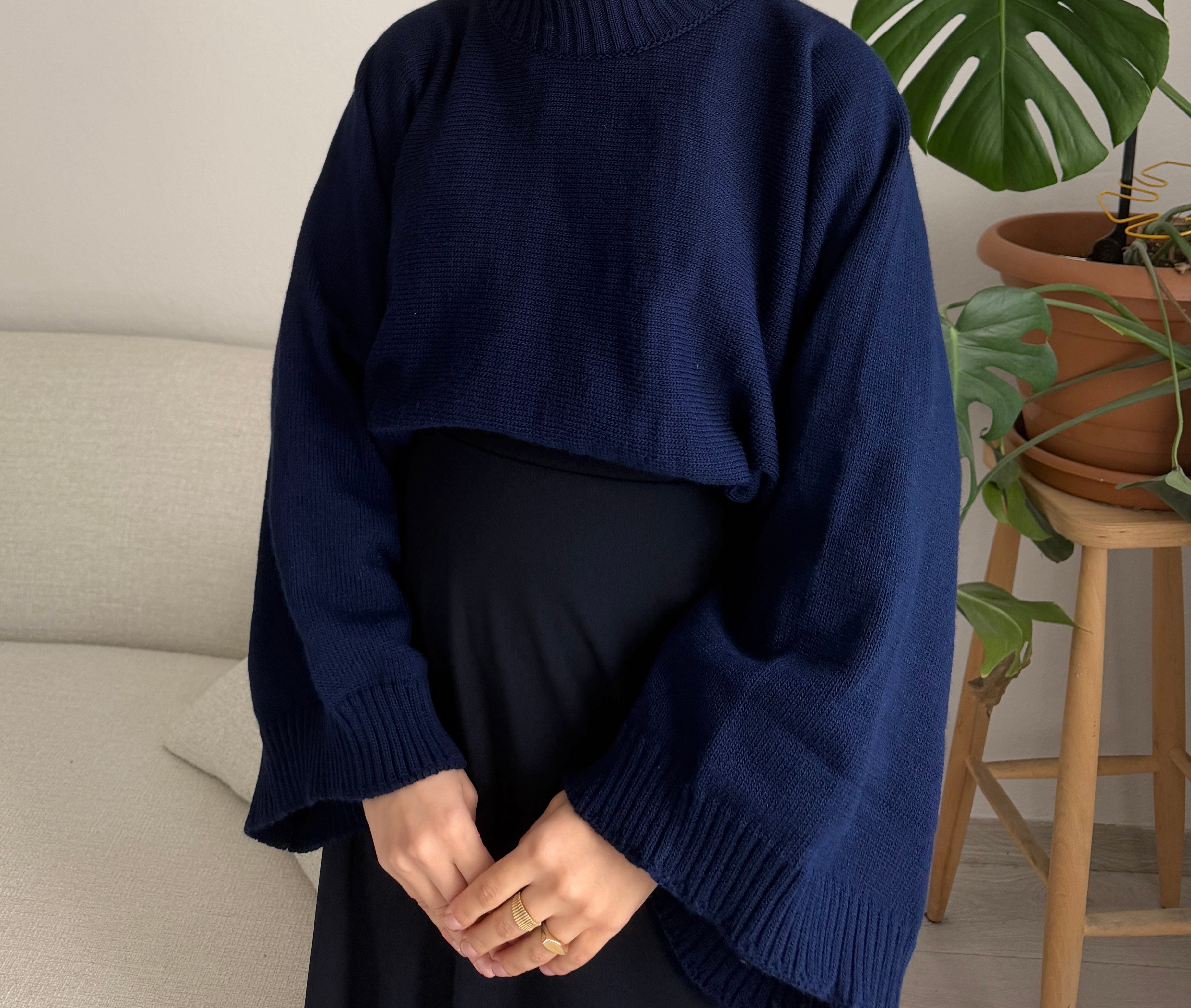 Lacıvert Geniş Kol Oversize Kazak