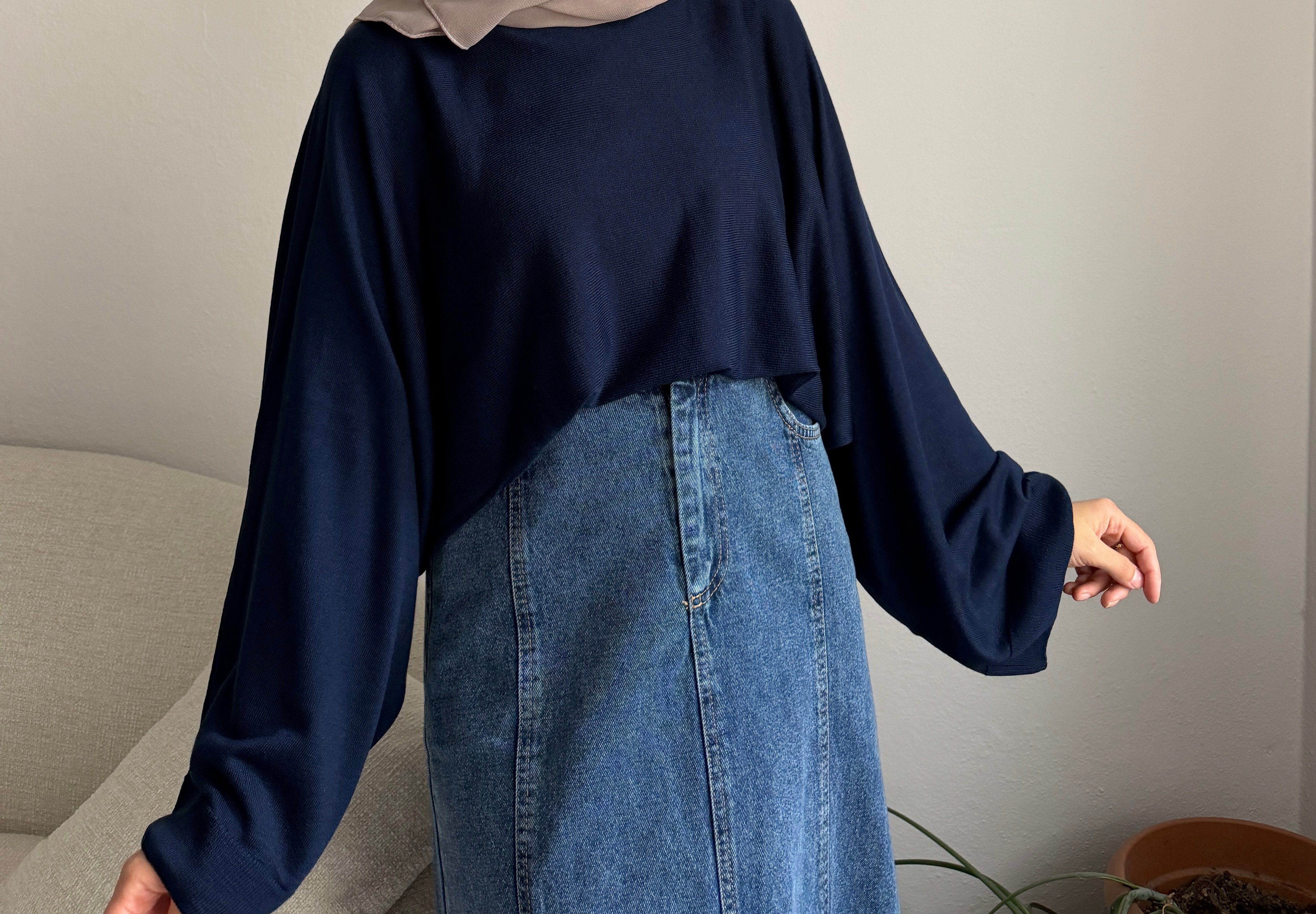 Lacivert Oversize Triko Kazak