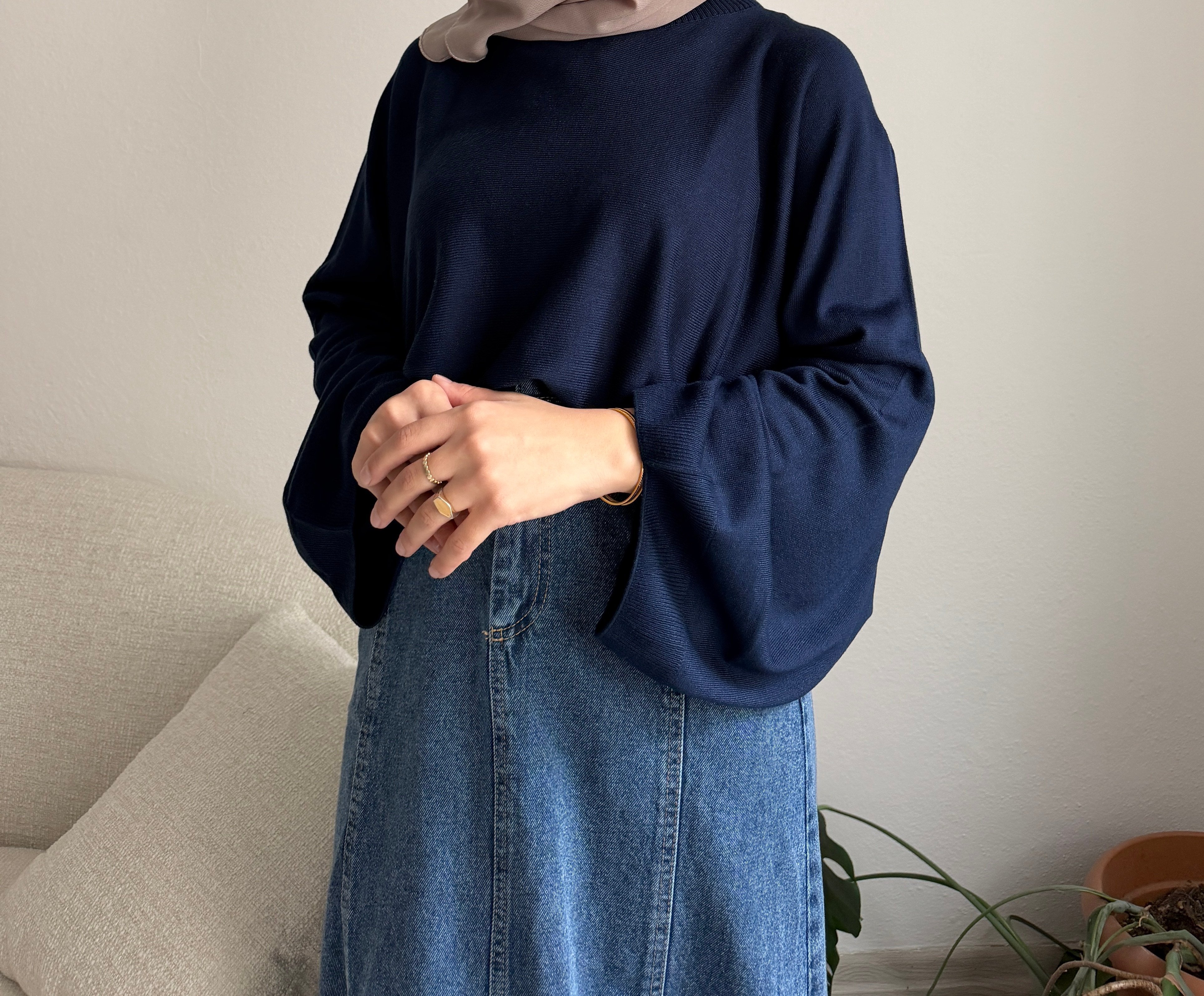 Lacivert Oversize Triko Kazak