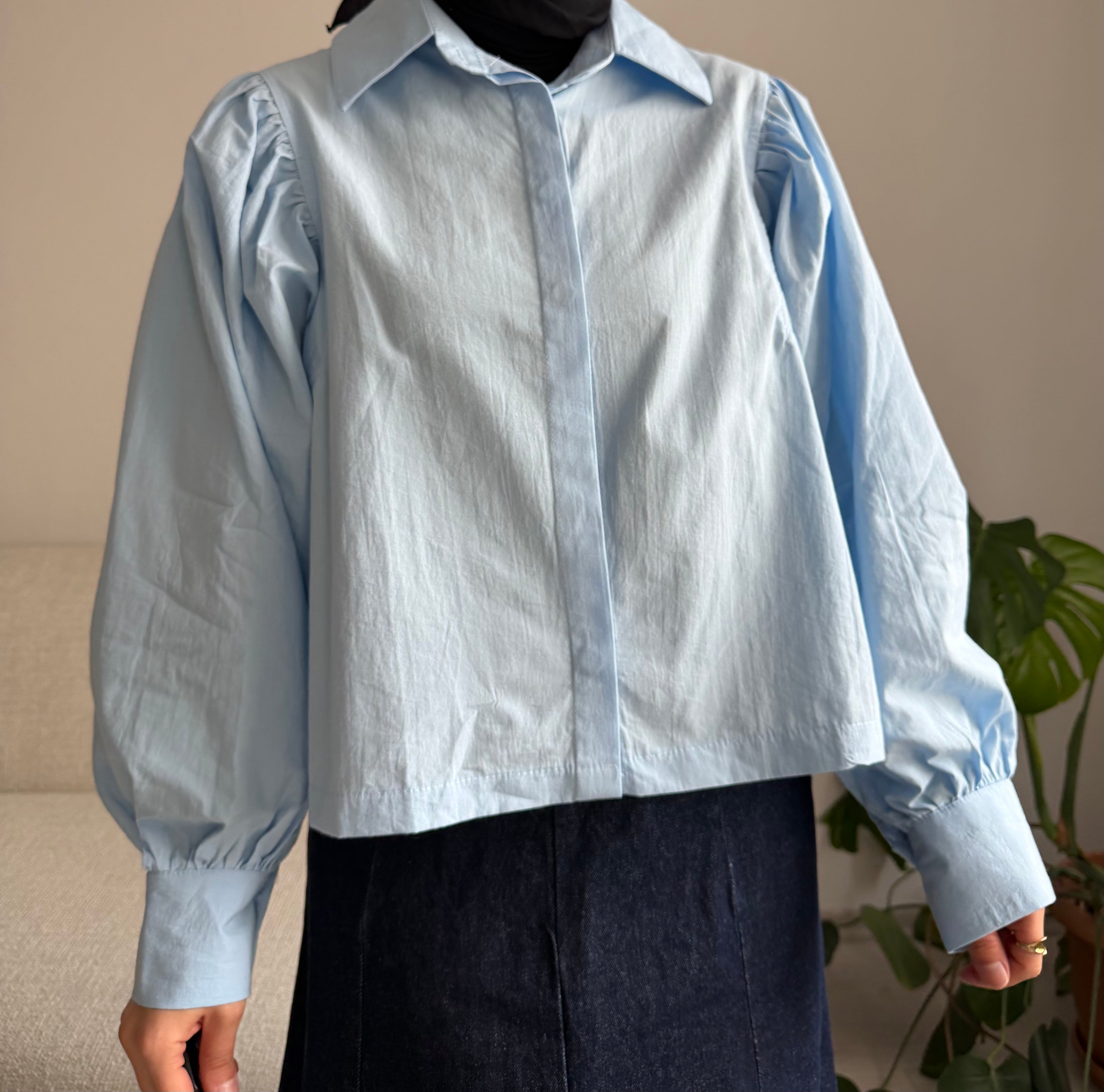 Mavi Balon Kol Poplin Gömlek