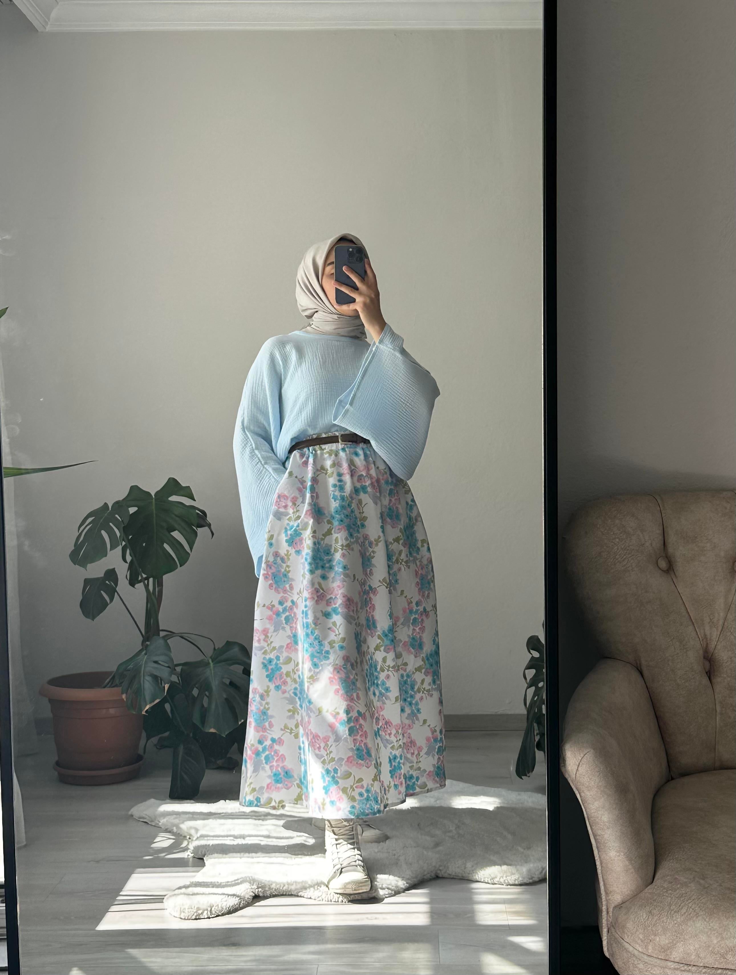 Mavi Çiçekli Pera Set Takım