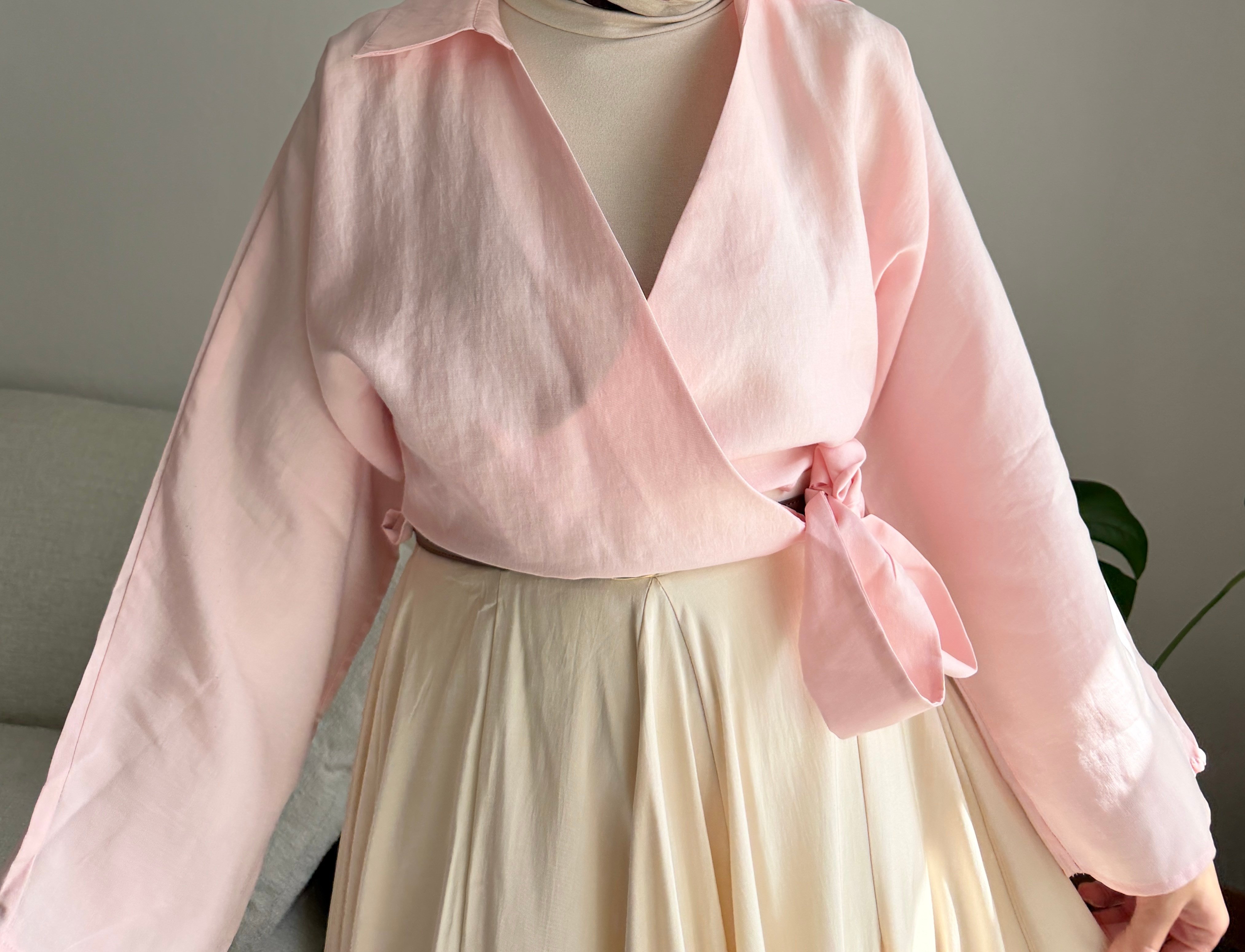 Pembe Çapraz Bağlamalı Crop Bluz