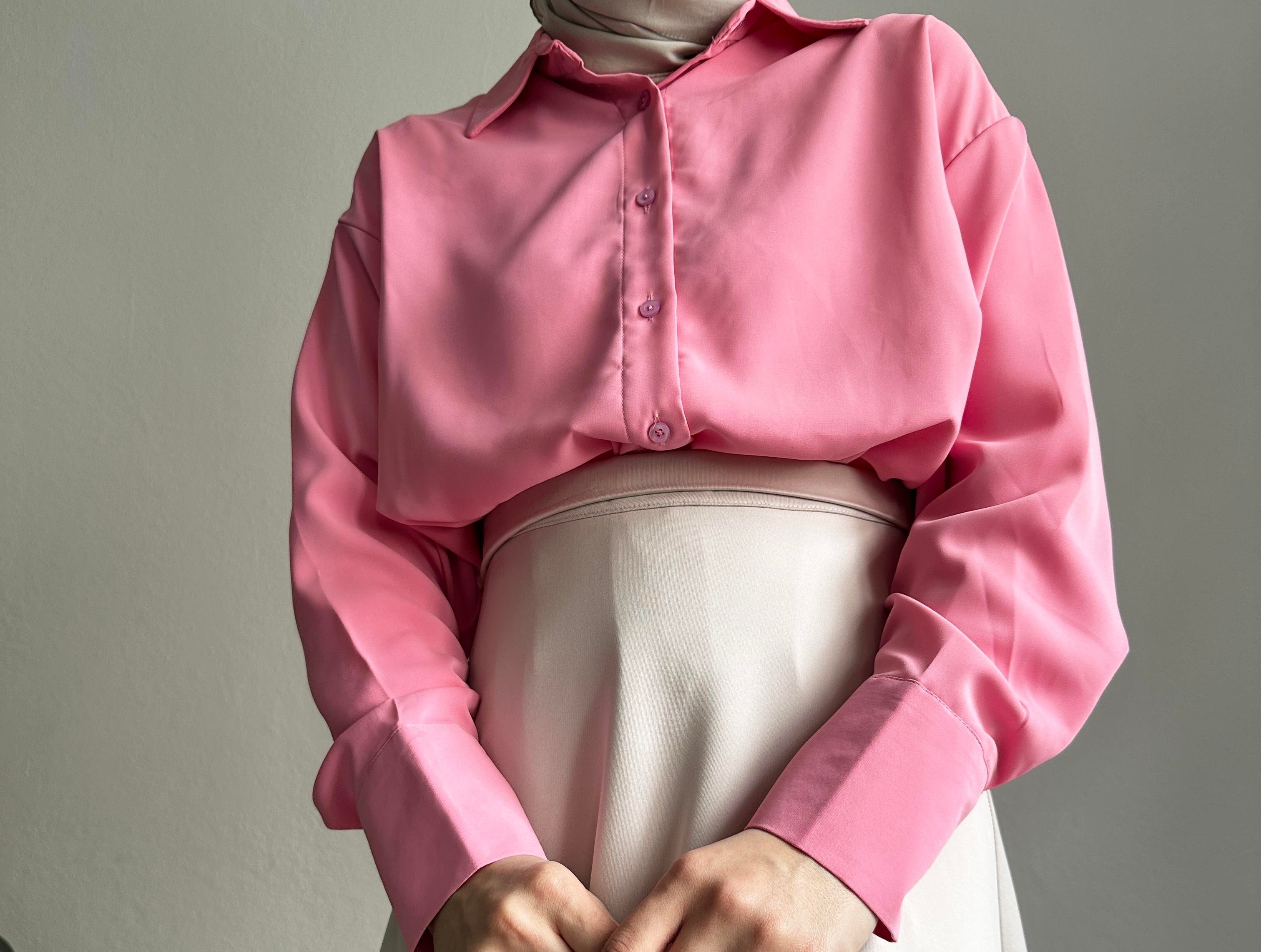 Pembe Mat Şifon Oversize Gömlek