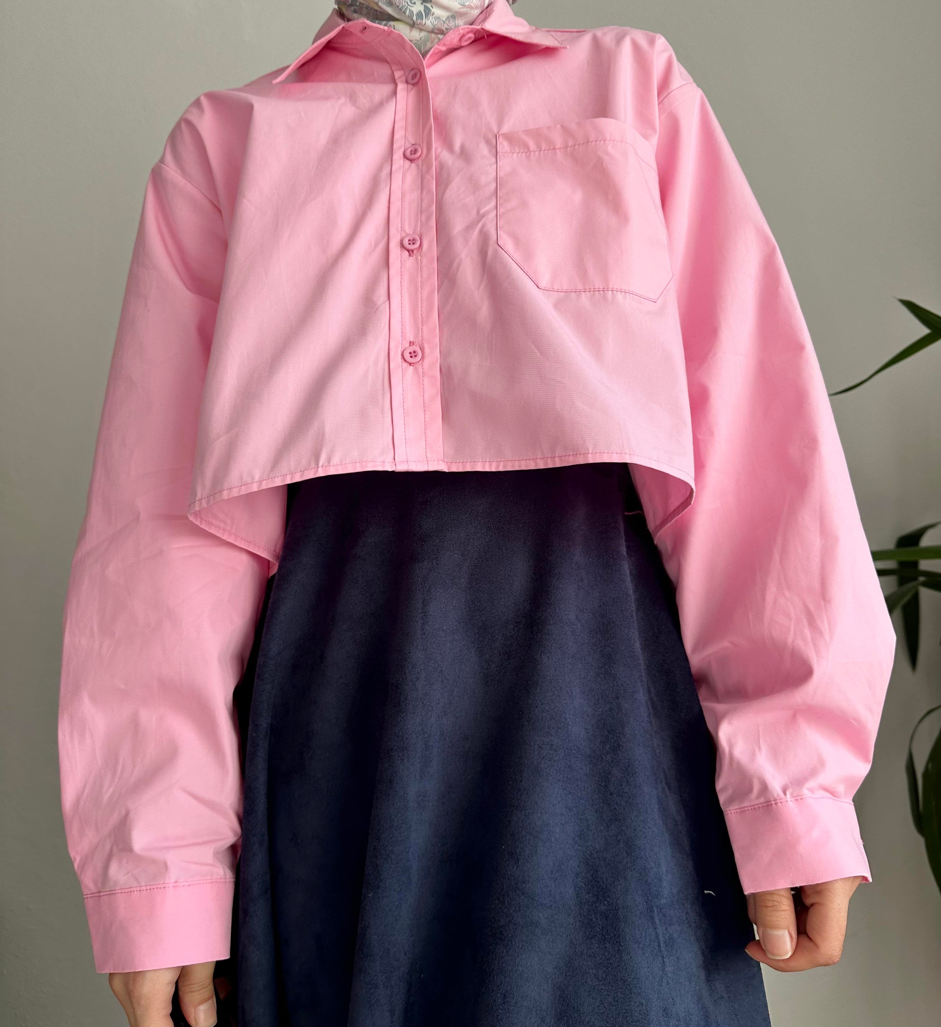 Pembe Poplin Crop Gömlek