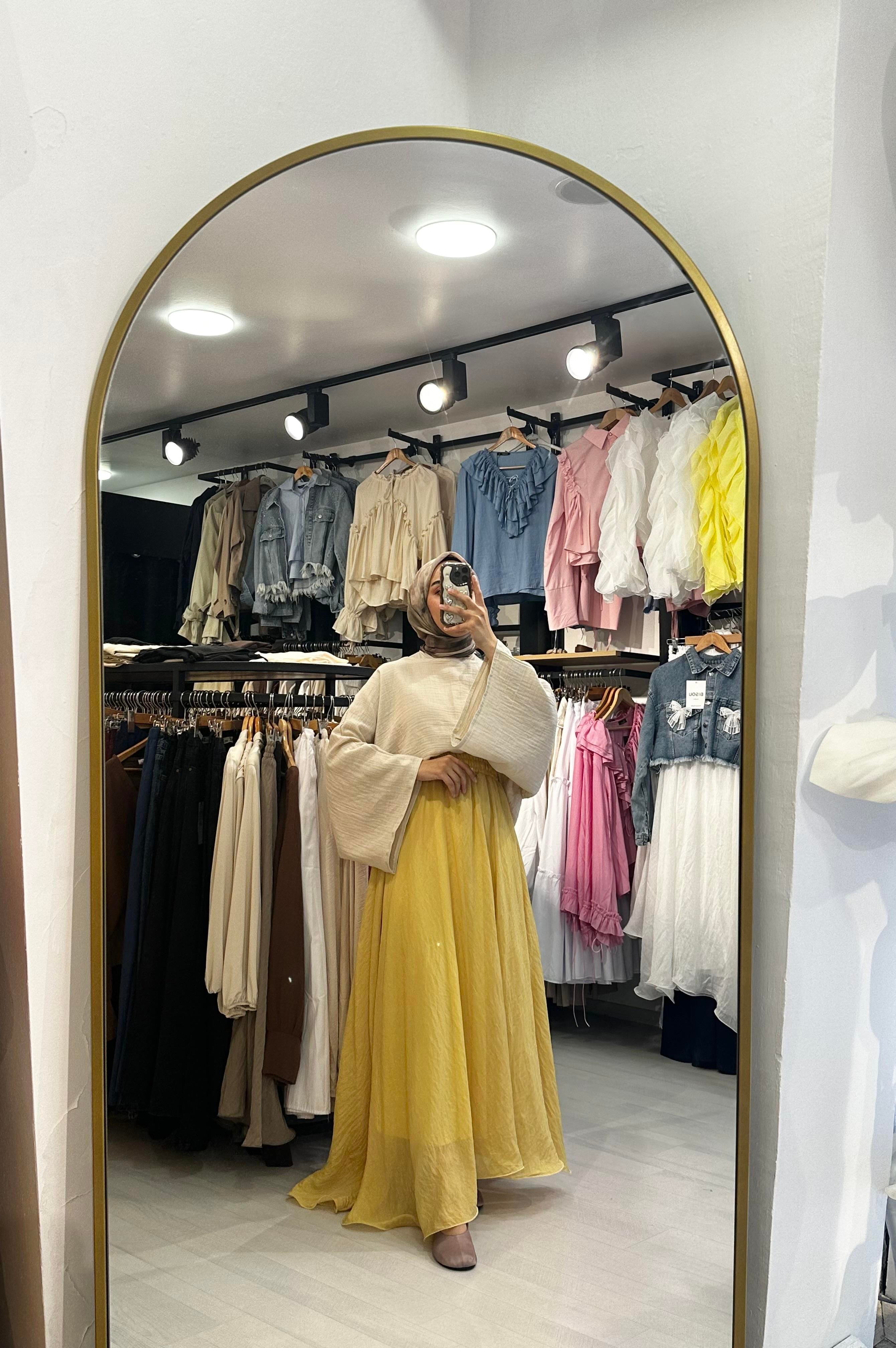 Sarı Tül Volan Etek