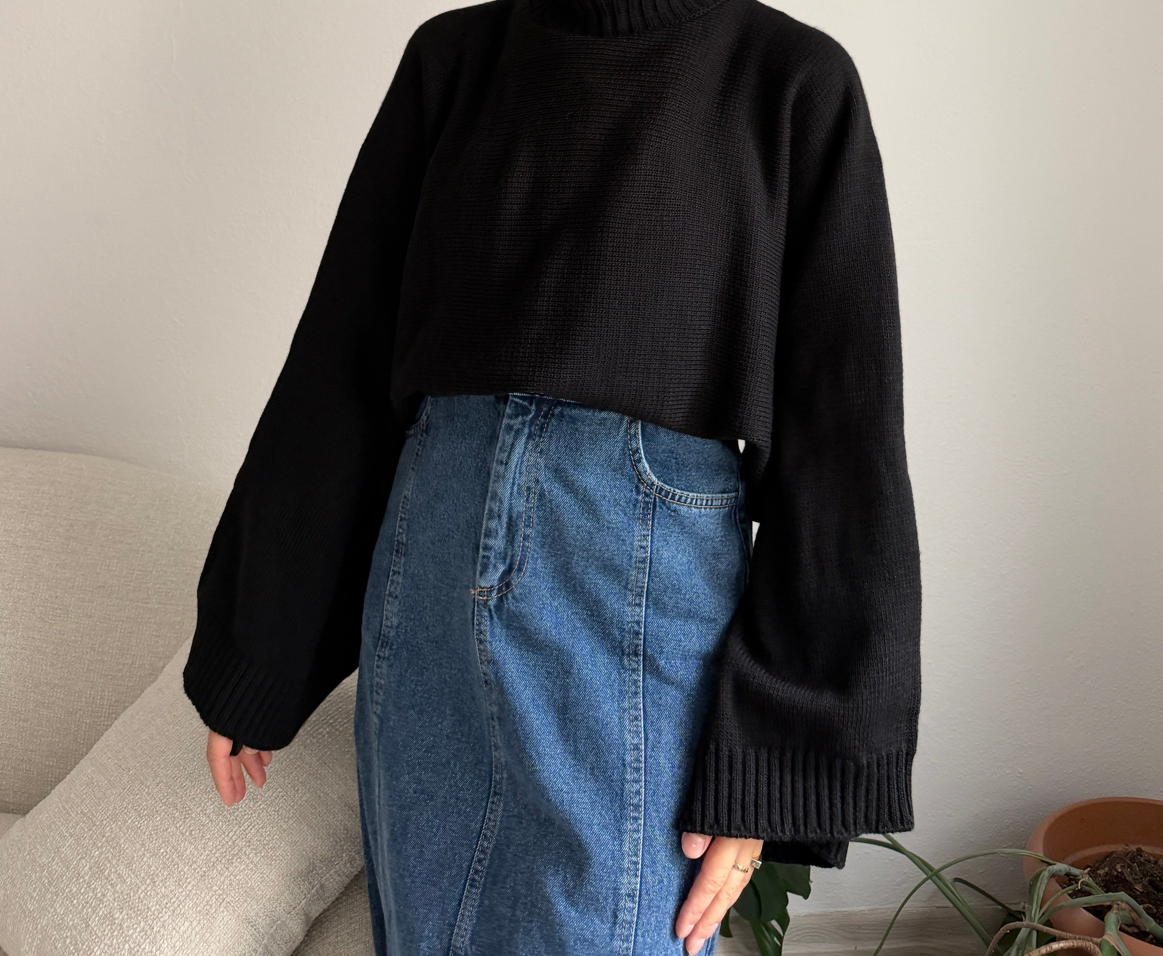 Siyah Geniş Kol Oversize Kazak