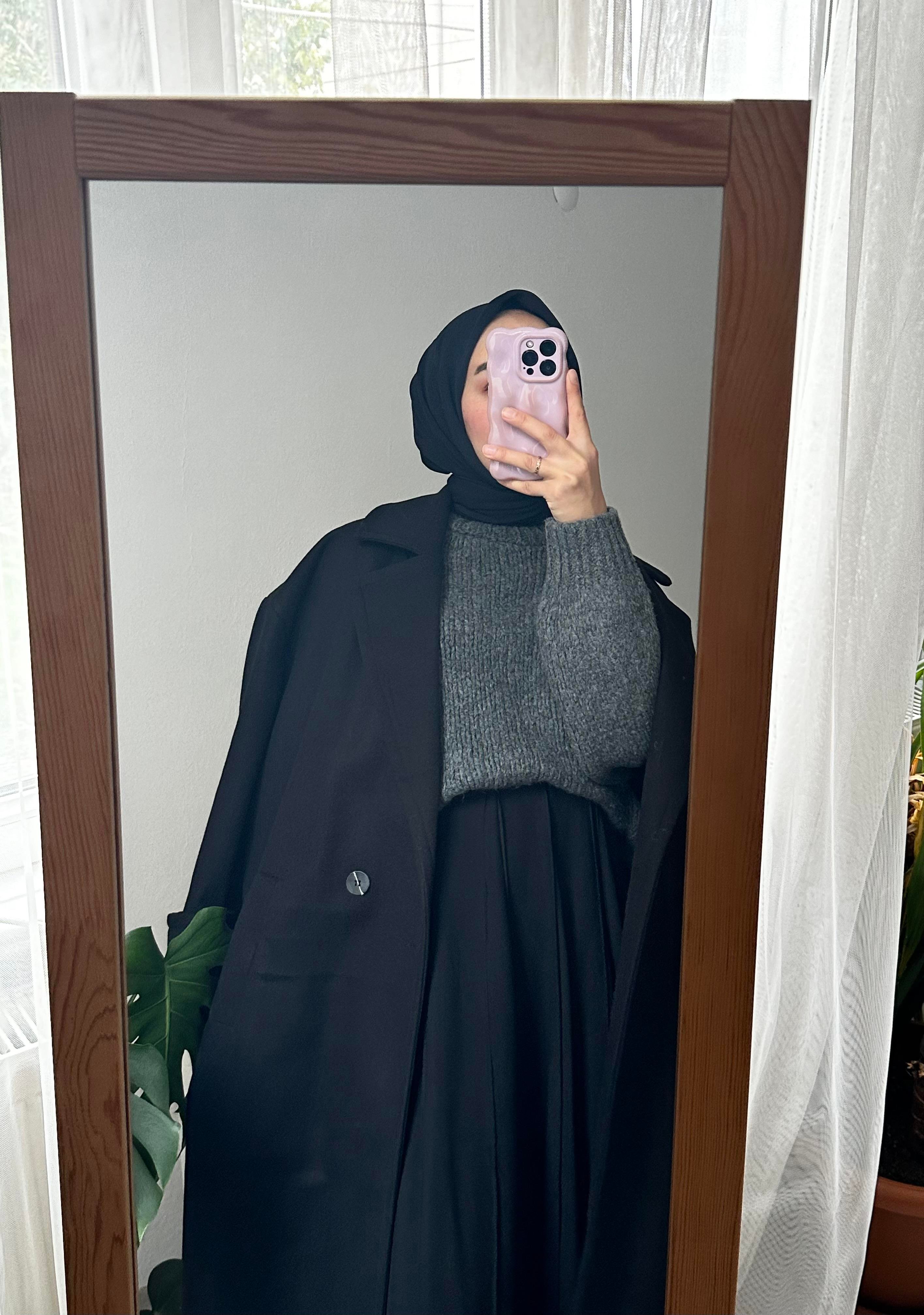 Siyah Kruvaze Kaşe Kaban