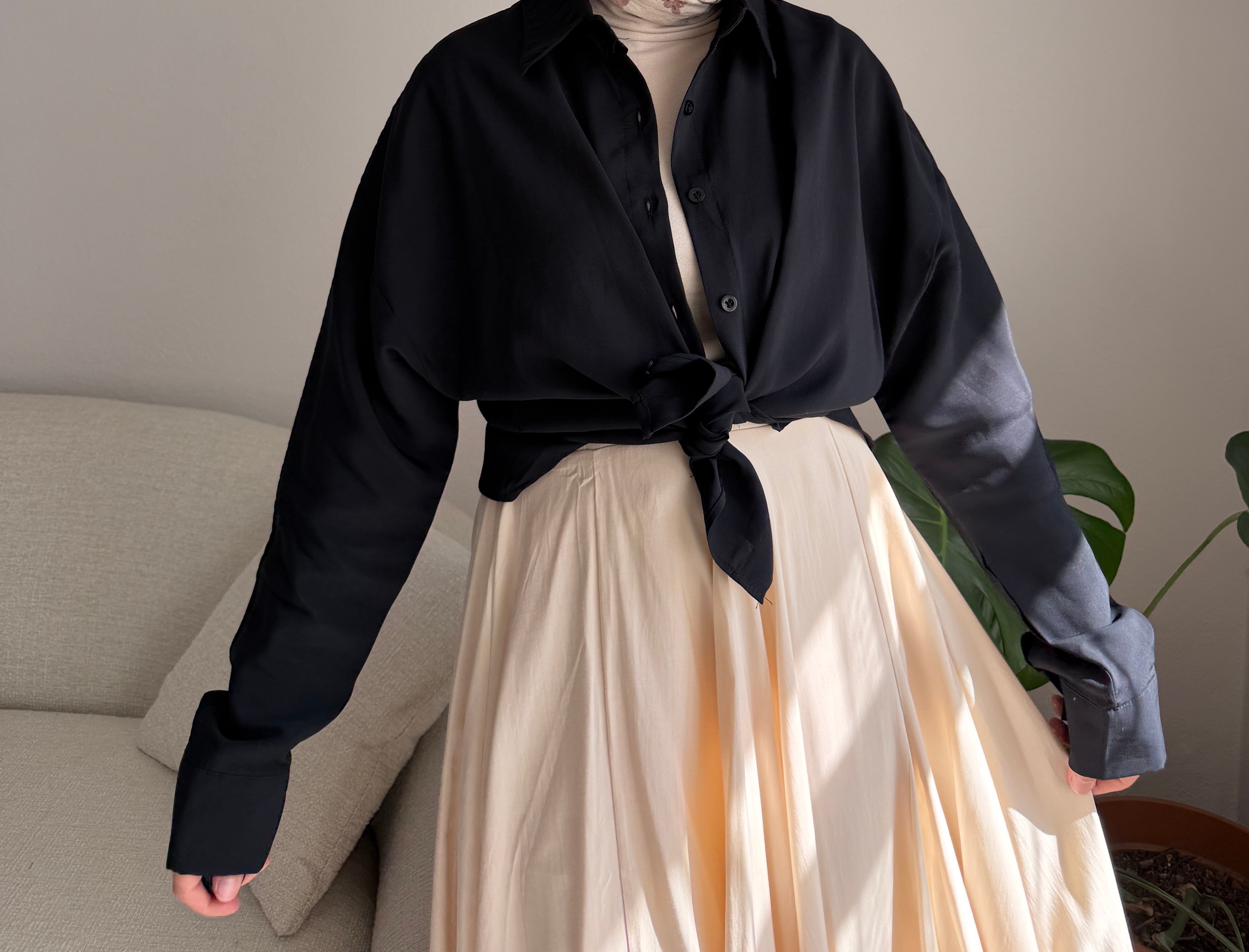 Siyah Oversize Modal Gömlek