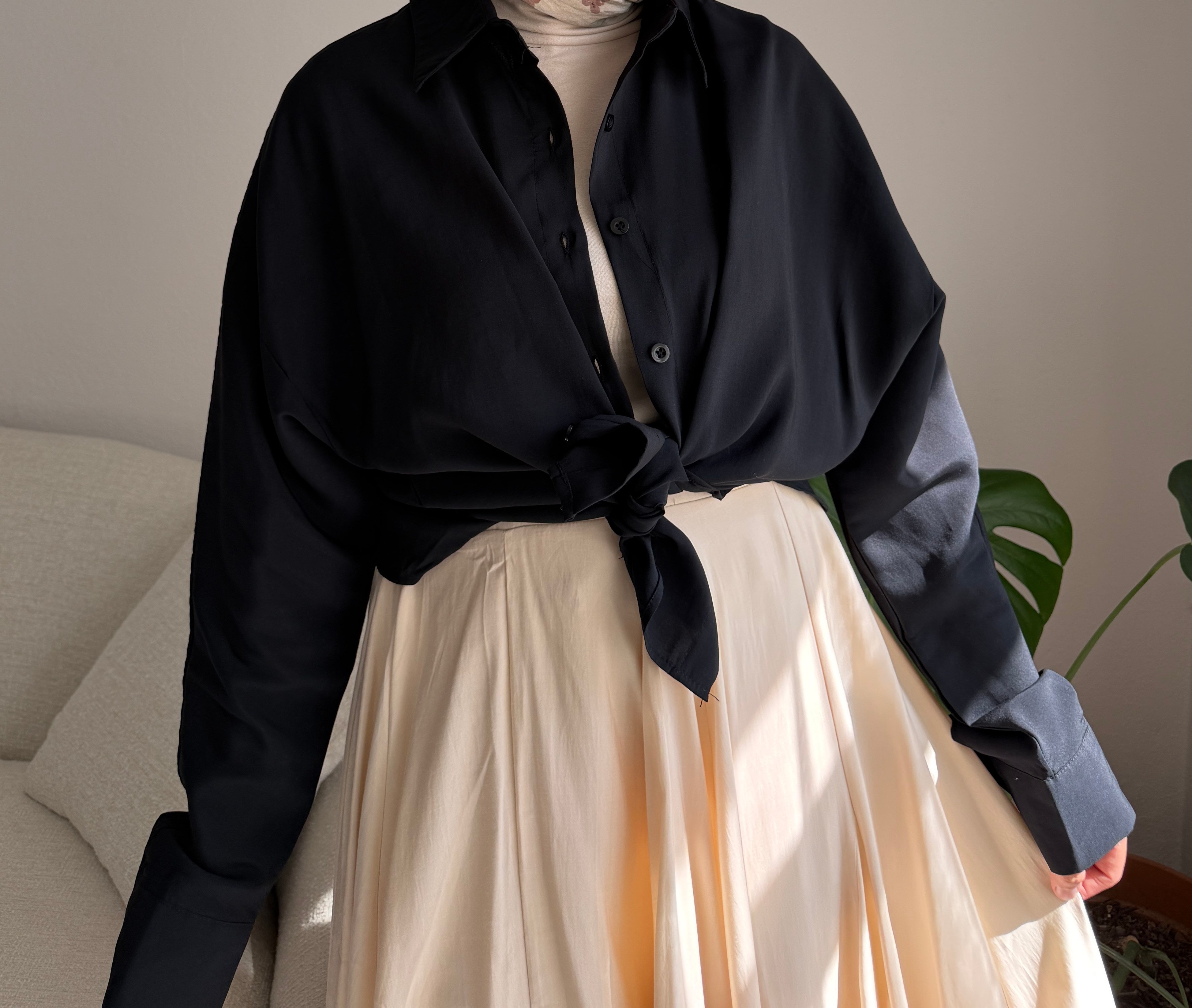 Siyah Oversize Modal Gömlek