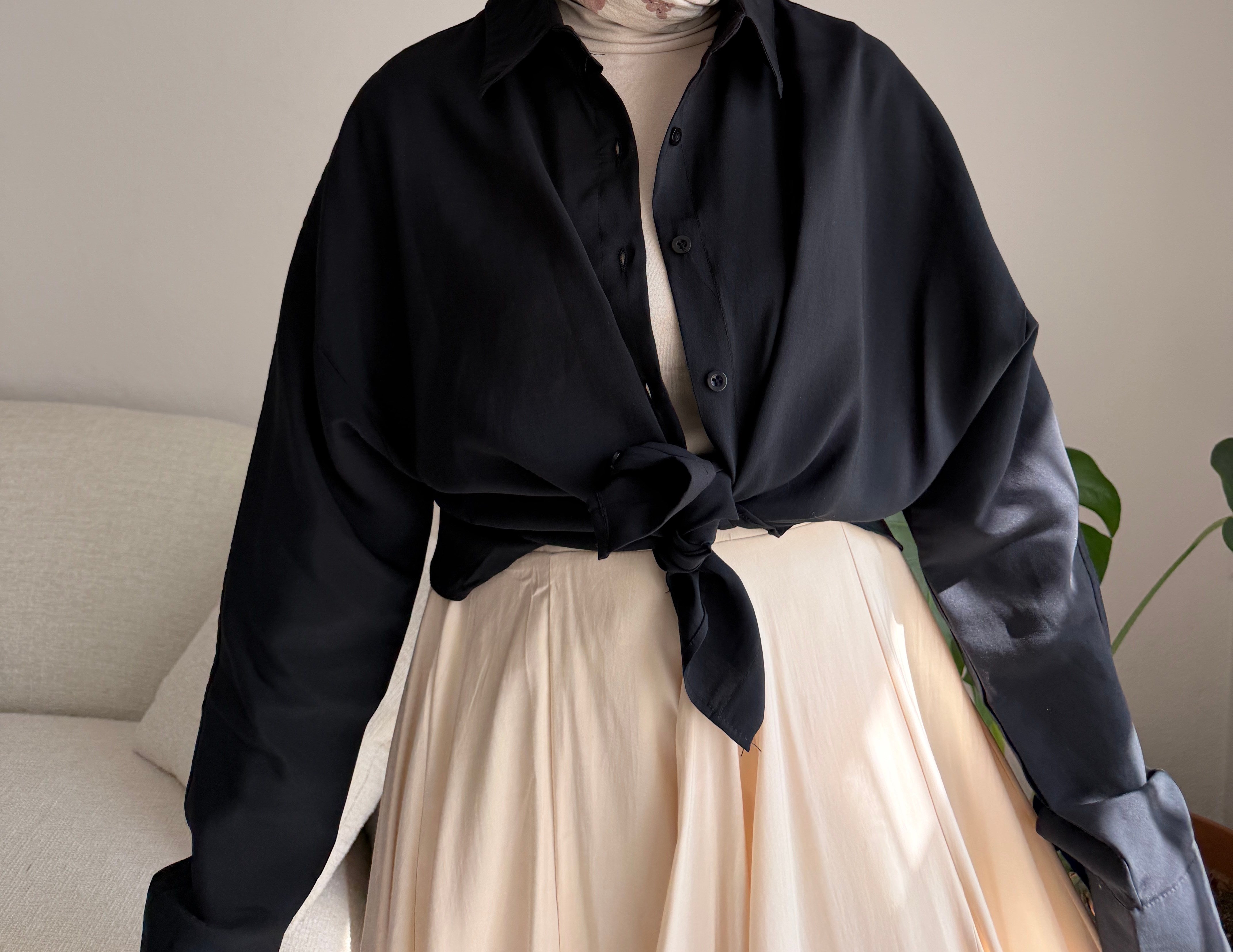 Siyah Oversize Modal Gömlek