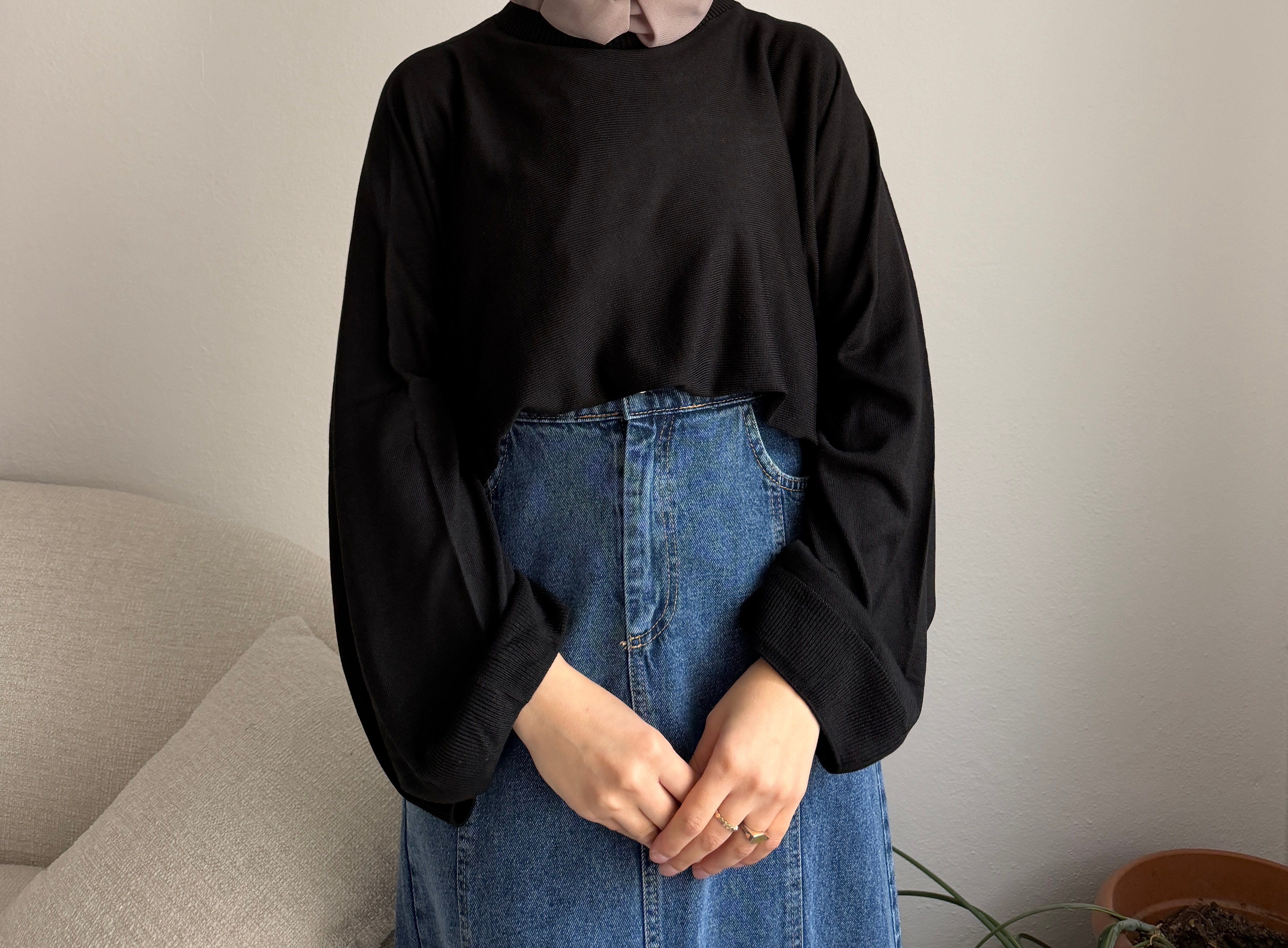 Siyah Oversize Triko Kazak