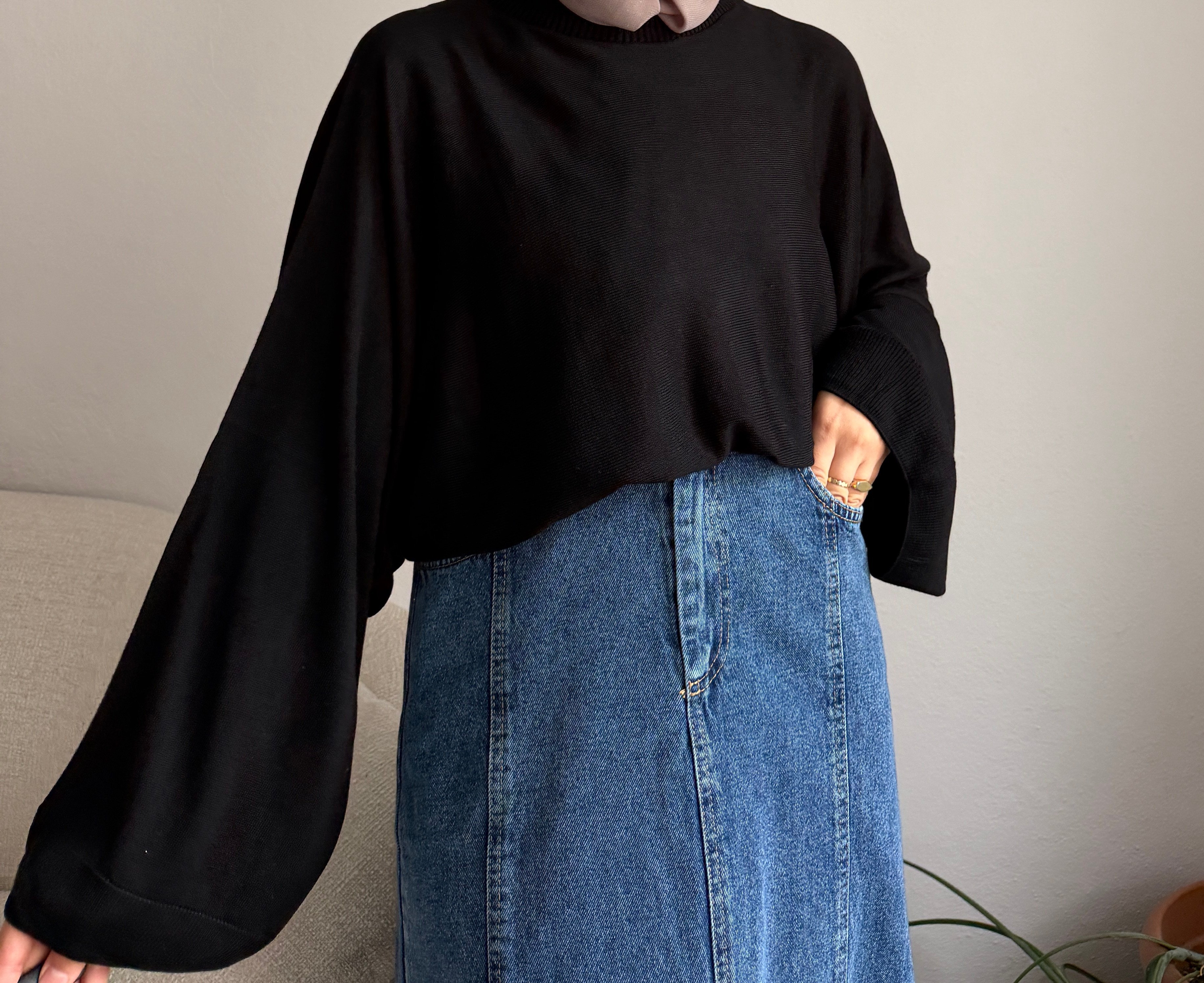Siyah Oversize Triko Kazak