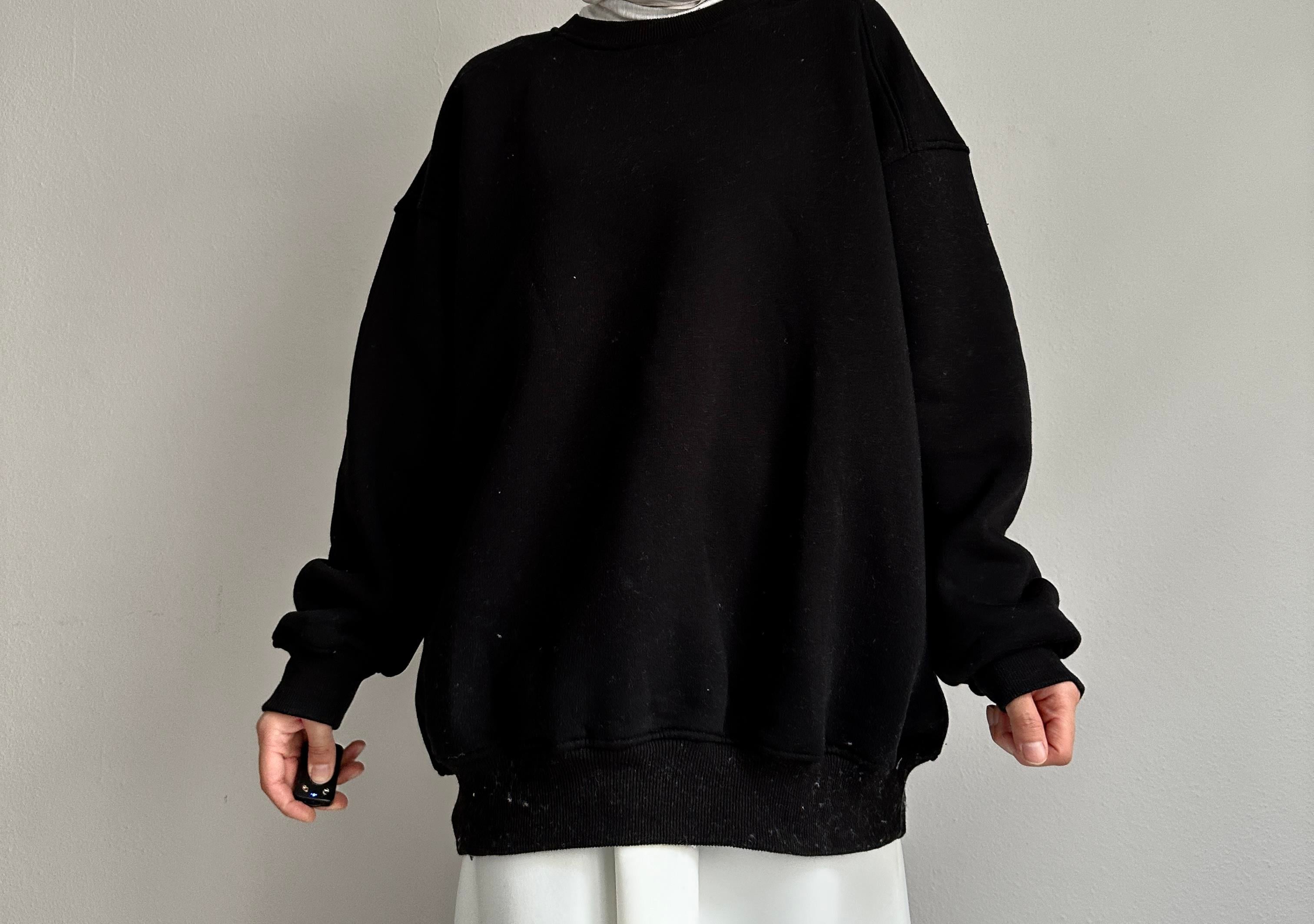 Siyah Şardonlu Uzun Sweatshirt