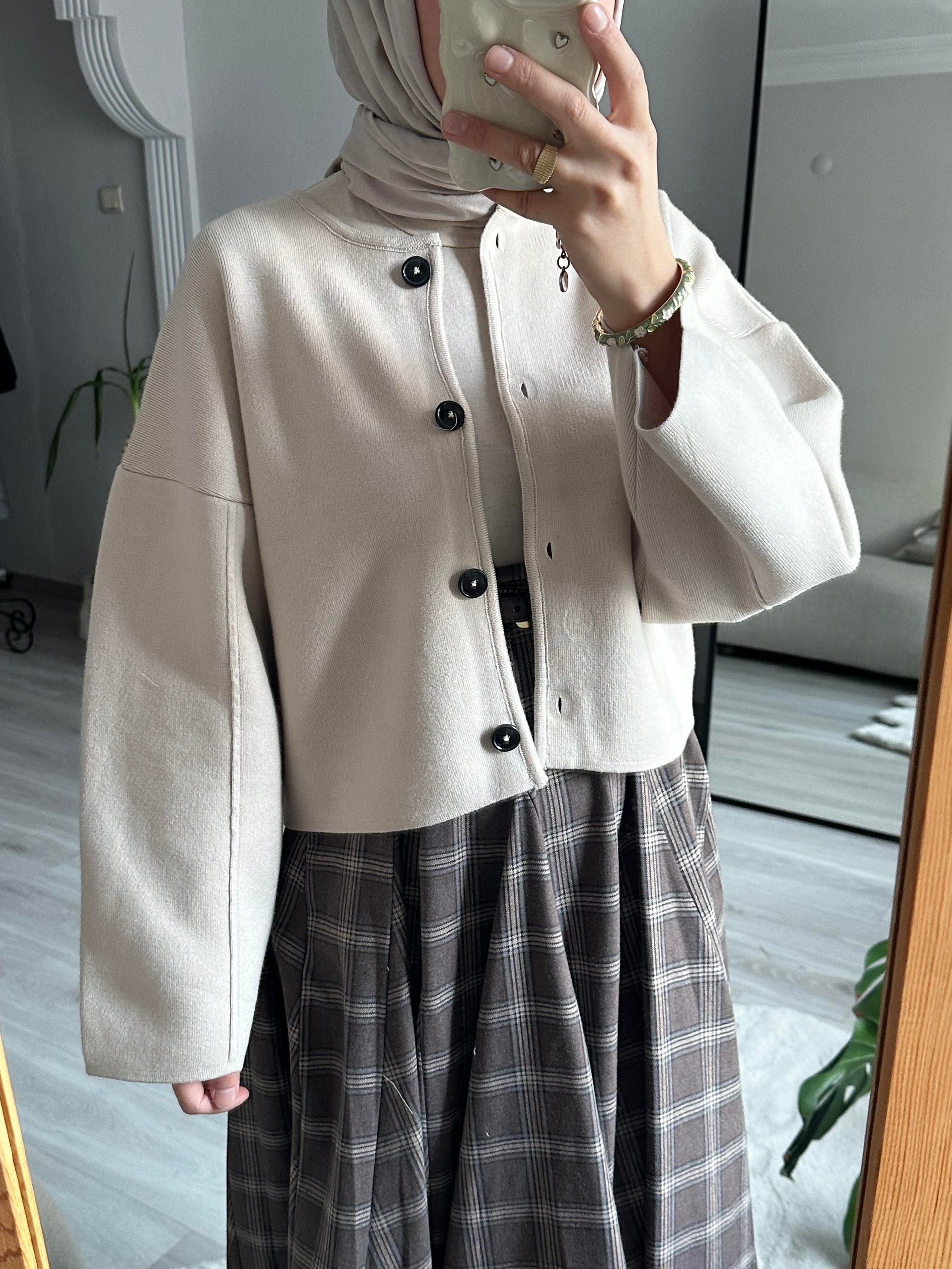 Sütlü Çelik Crop Ceket