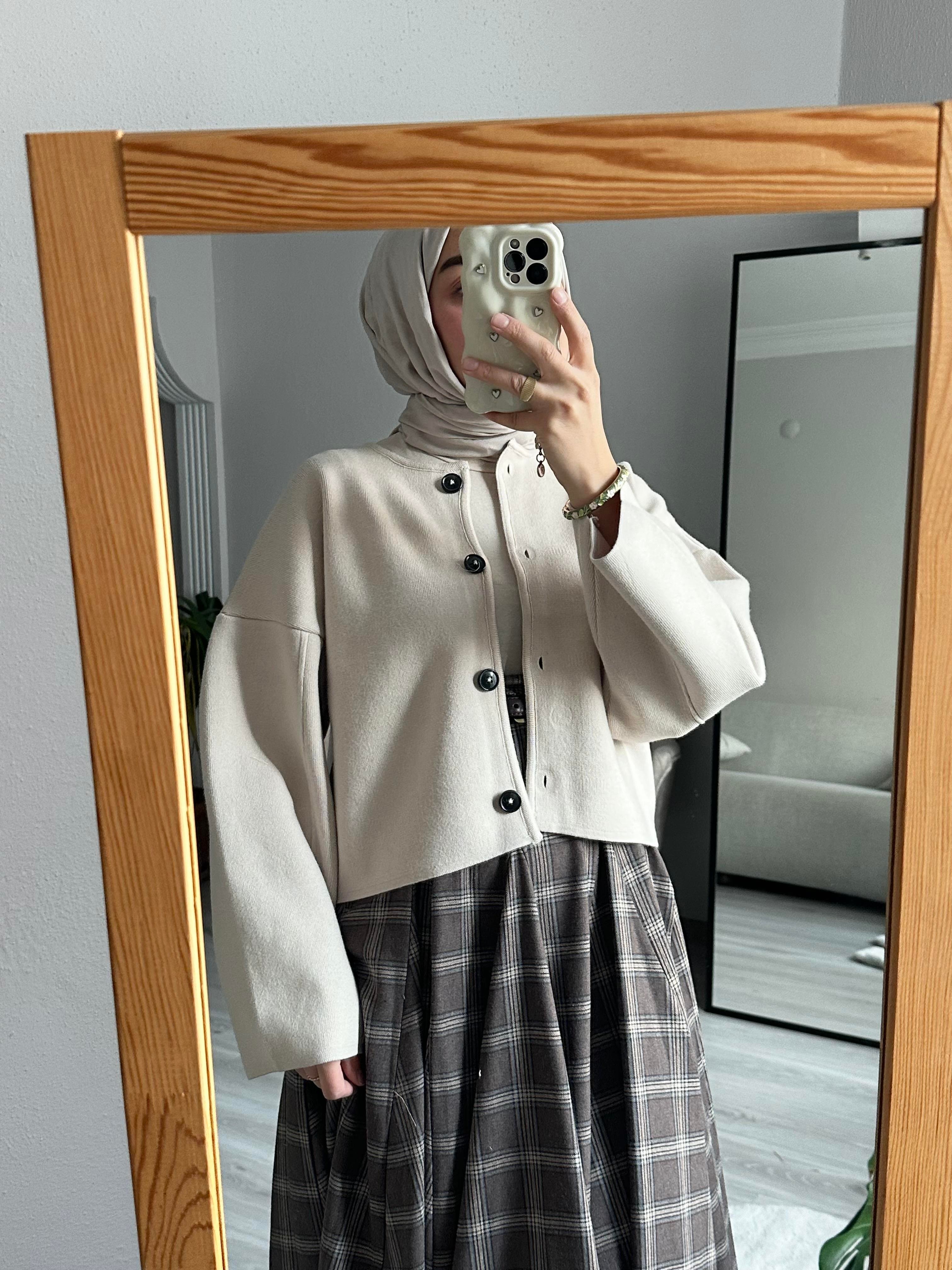 Sütlü Çelik Crop Ceket