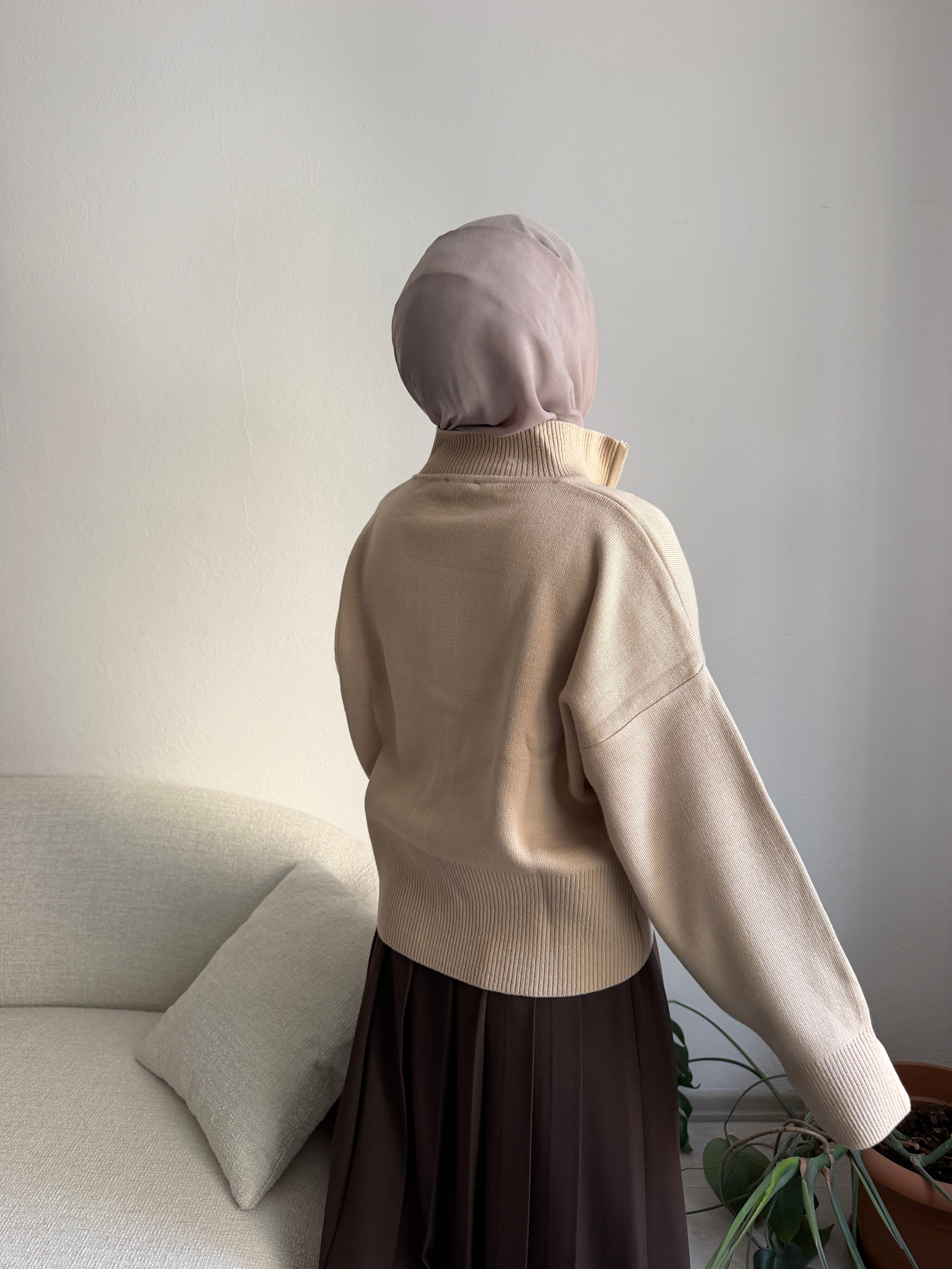 Sütlü Kahve Fermuarlı Premium Hırka