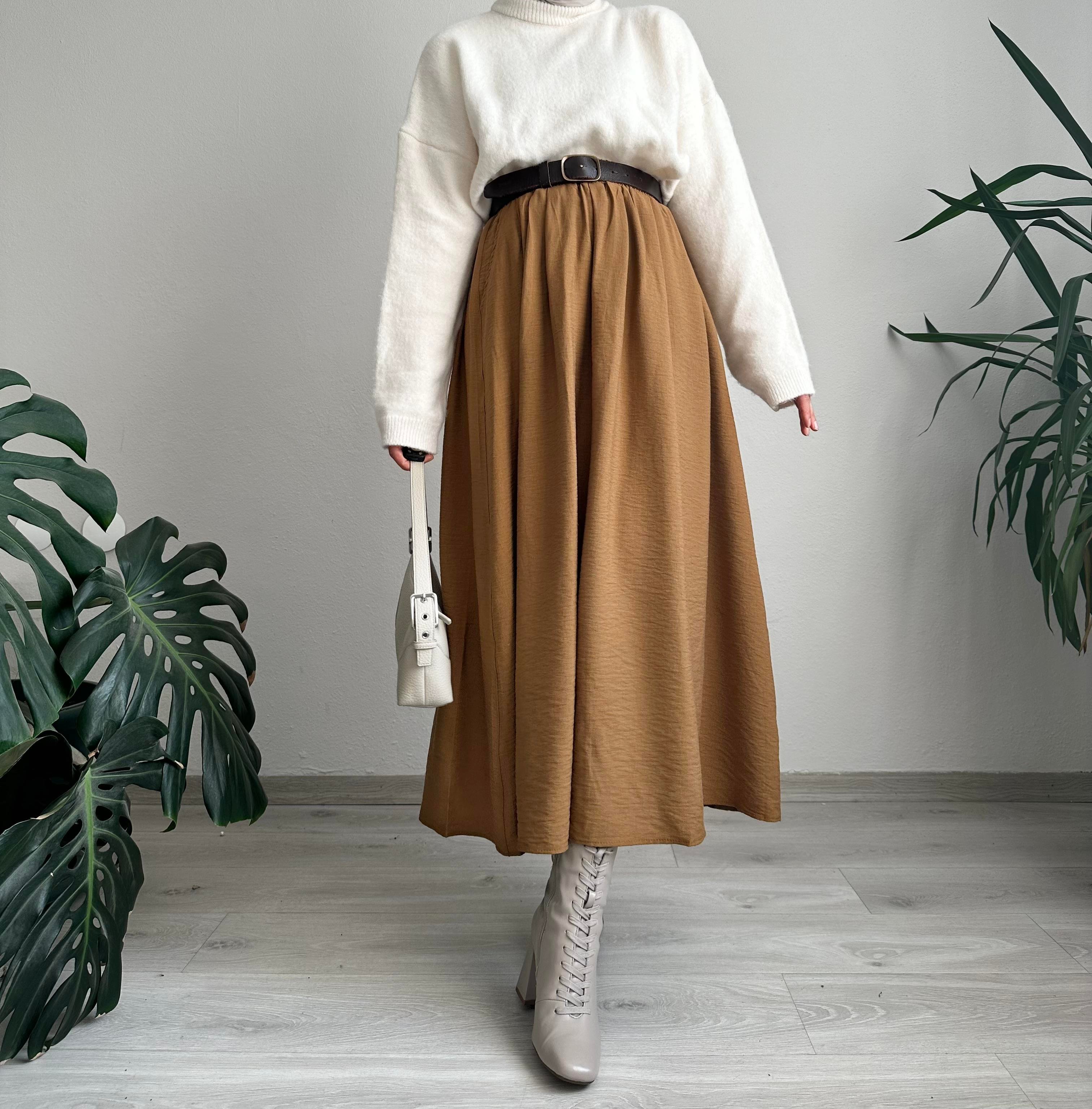 Taba Krep Cepli Kloş Etek