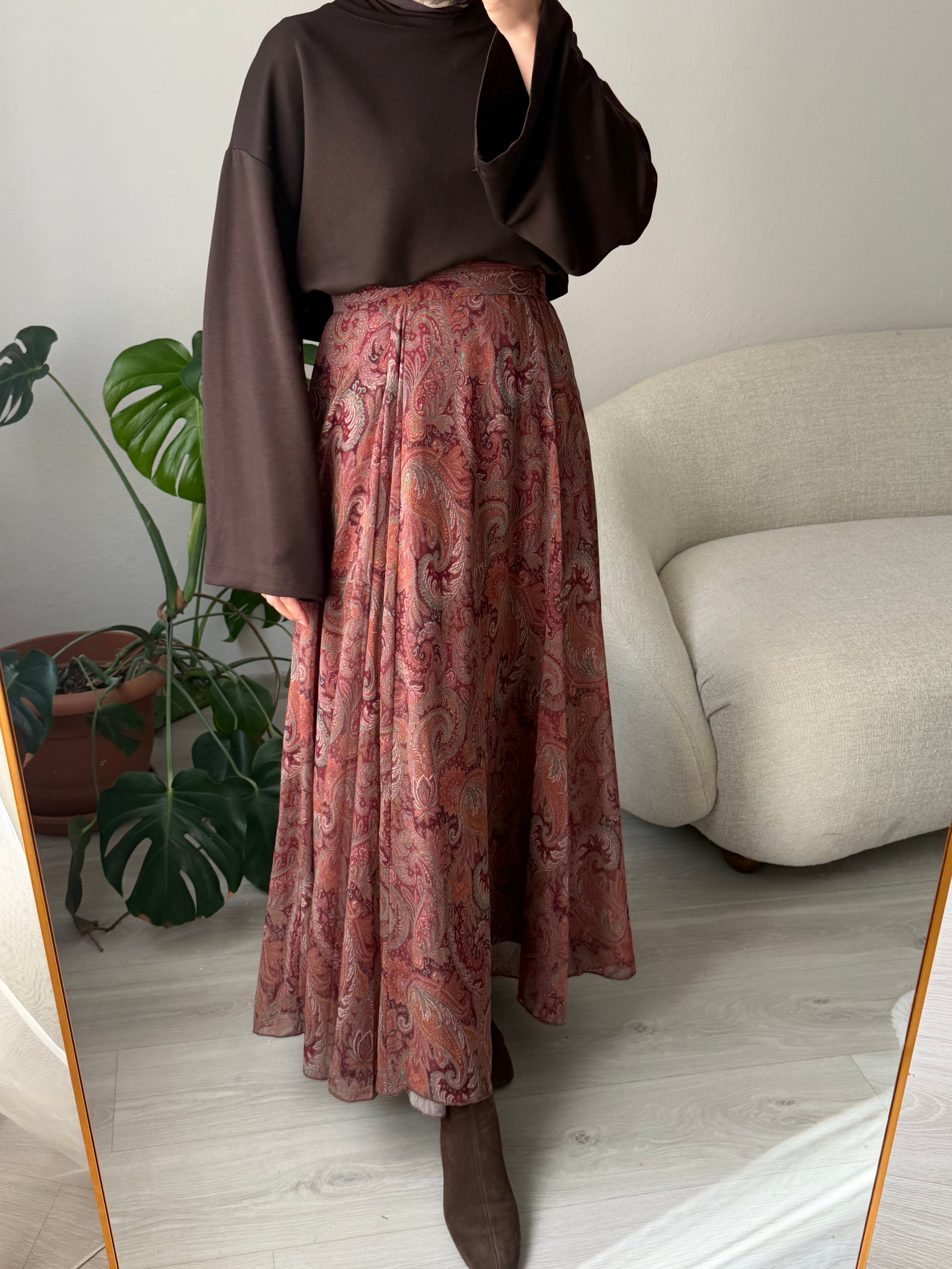 Tarçın Şal Desen Şifon Kloş