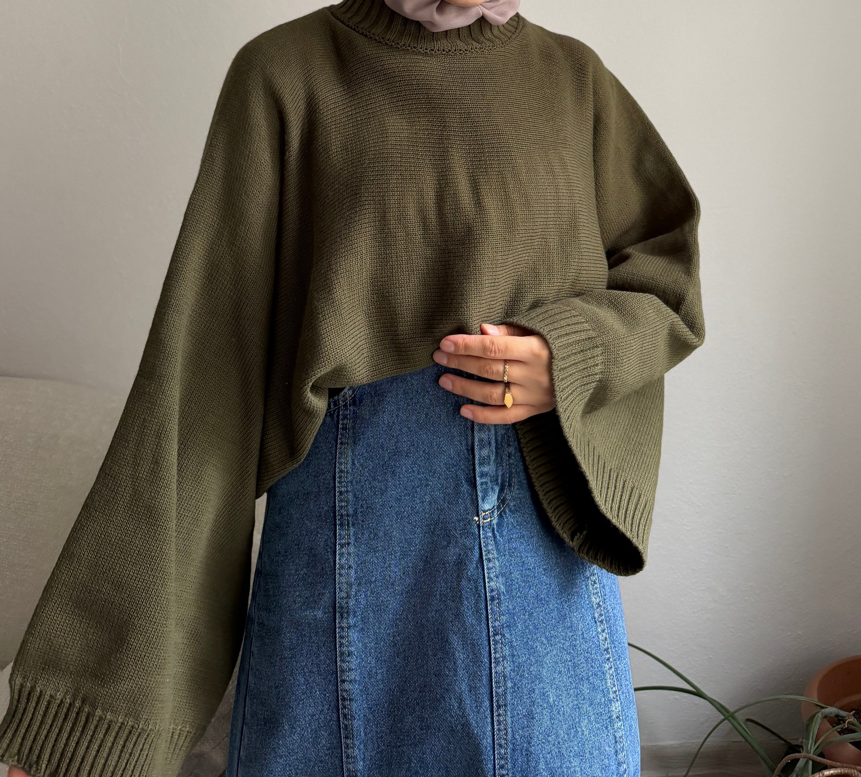 Yeşil Geniş Kol Oversize Kazak