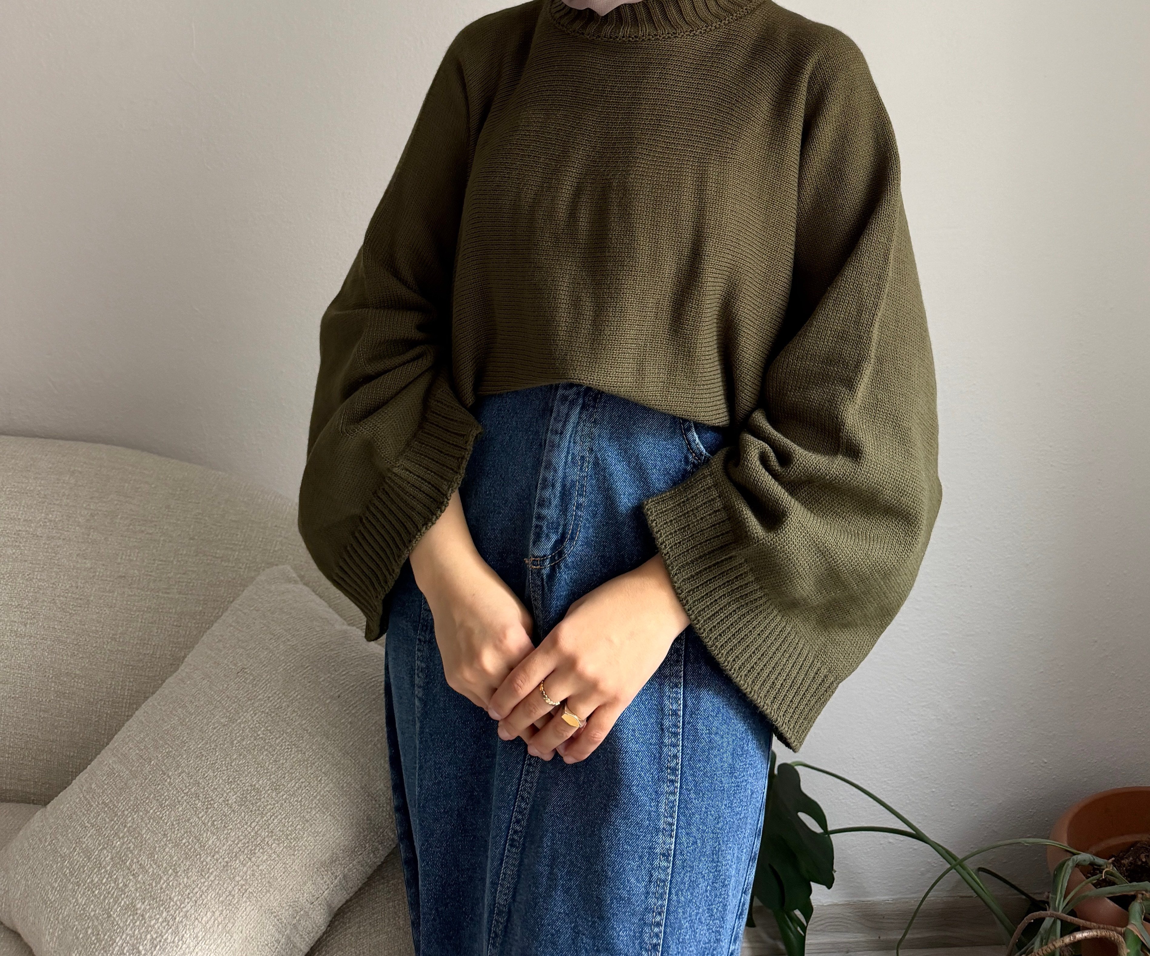 Yeşil Geniş Kol Oversize Kazak