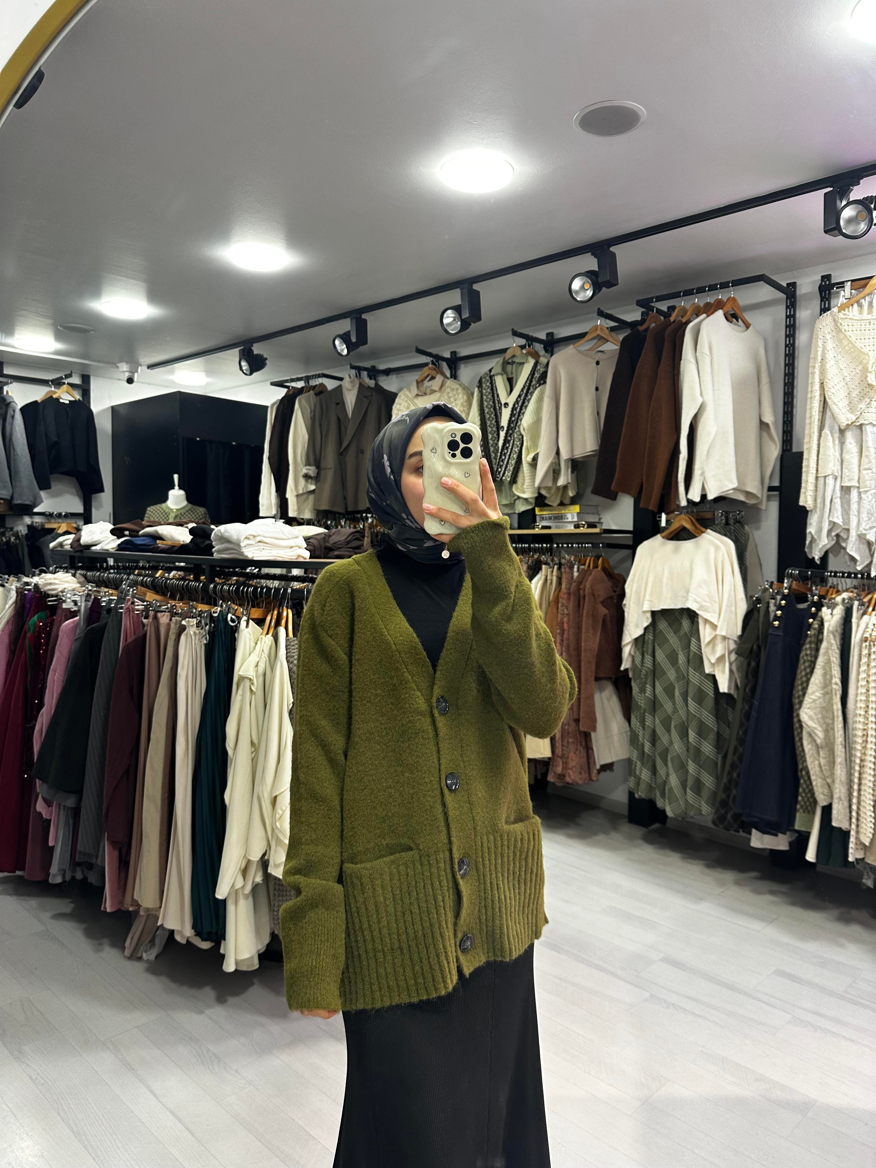 Yeşil Oversize Uzun Hırka