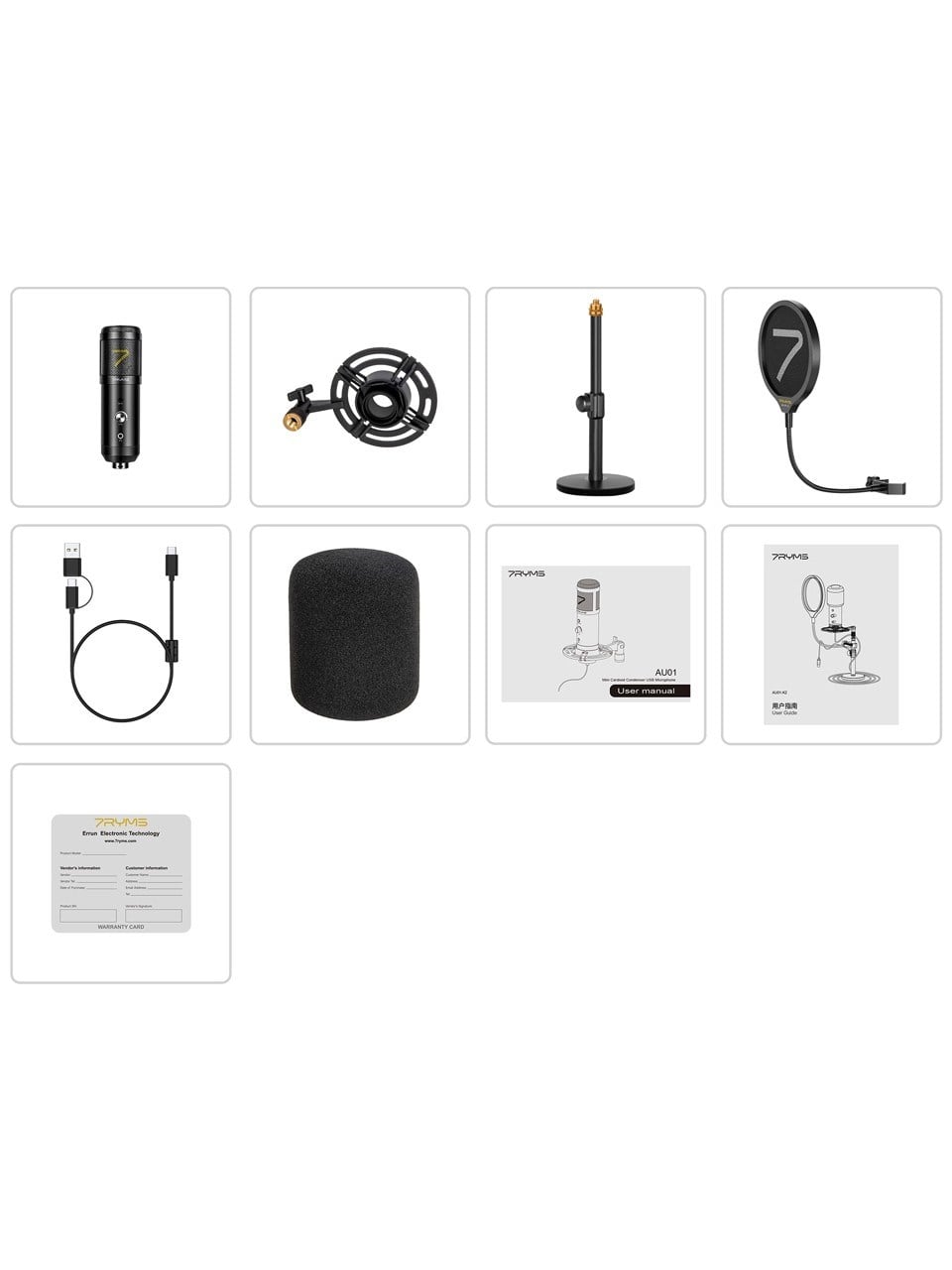 7Ryms AU01-K2 Pc, telefon Kaydı ve Yayın Için USB Mikrofon Kiti