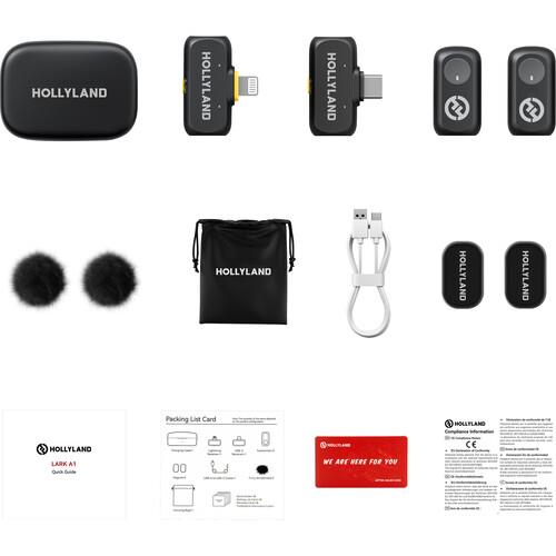 Hollyland LARK A1 Duo 2 Kişilik Kablosuz Mikrofon Seti  (USB-C ve Lightning, Uzay Grisi, 2.4 GHz)