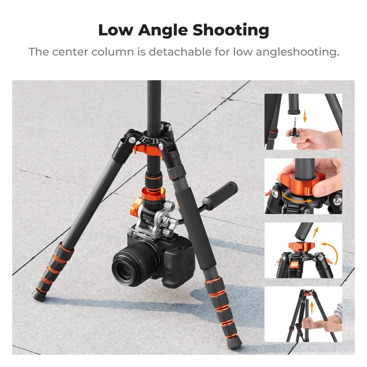 K&F Concept O255C4+FH-03 Carbon Fiber Video Tripod