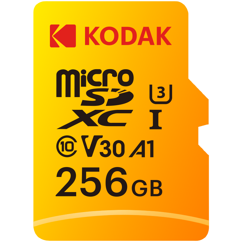Kodak 256GB Micro SD UHS-I U3/V30/A1 Yellow Kart + Adaptör