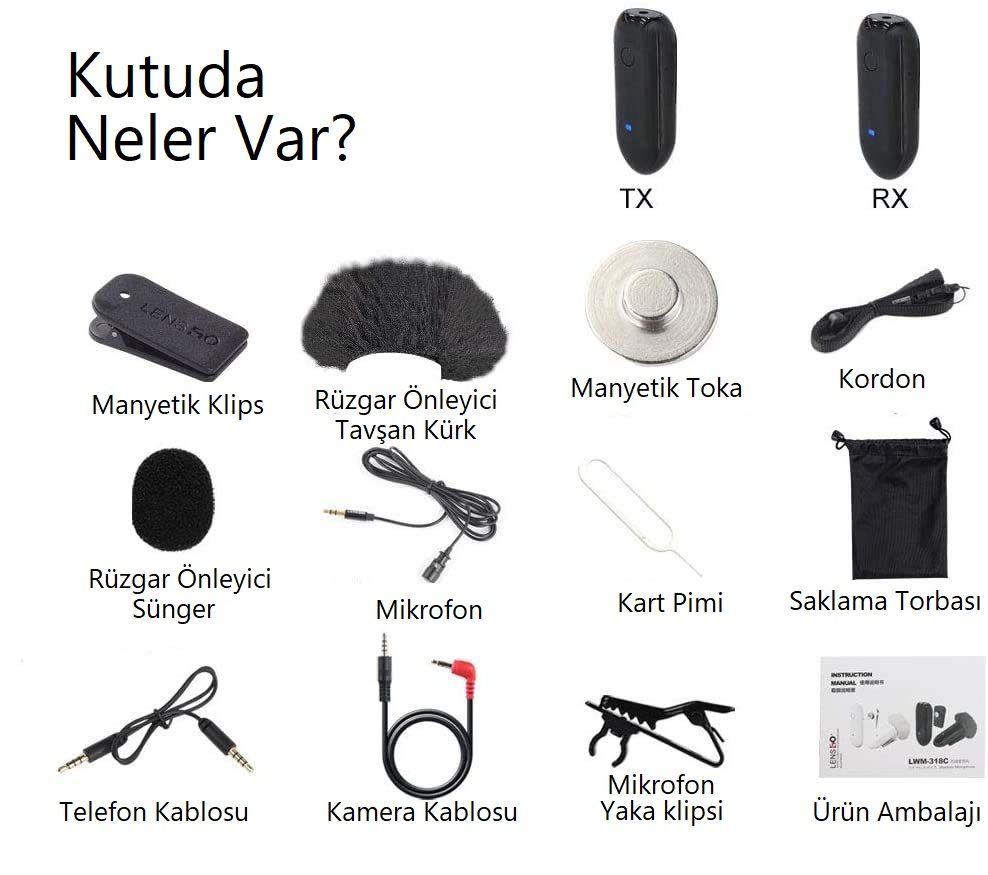 Lensgo 318C Siyah Kablosuz Tekli Yaka Mikrofonu Seti
