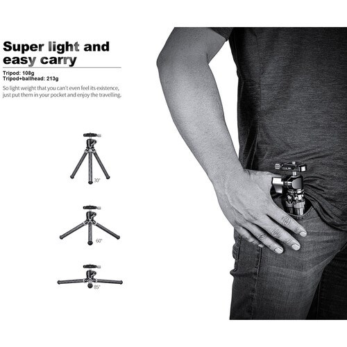 Leofoto MT-02C+LH-22 Karbon Fiber Mini Tripod Siyah