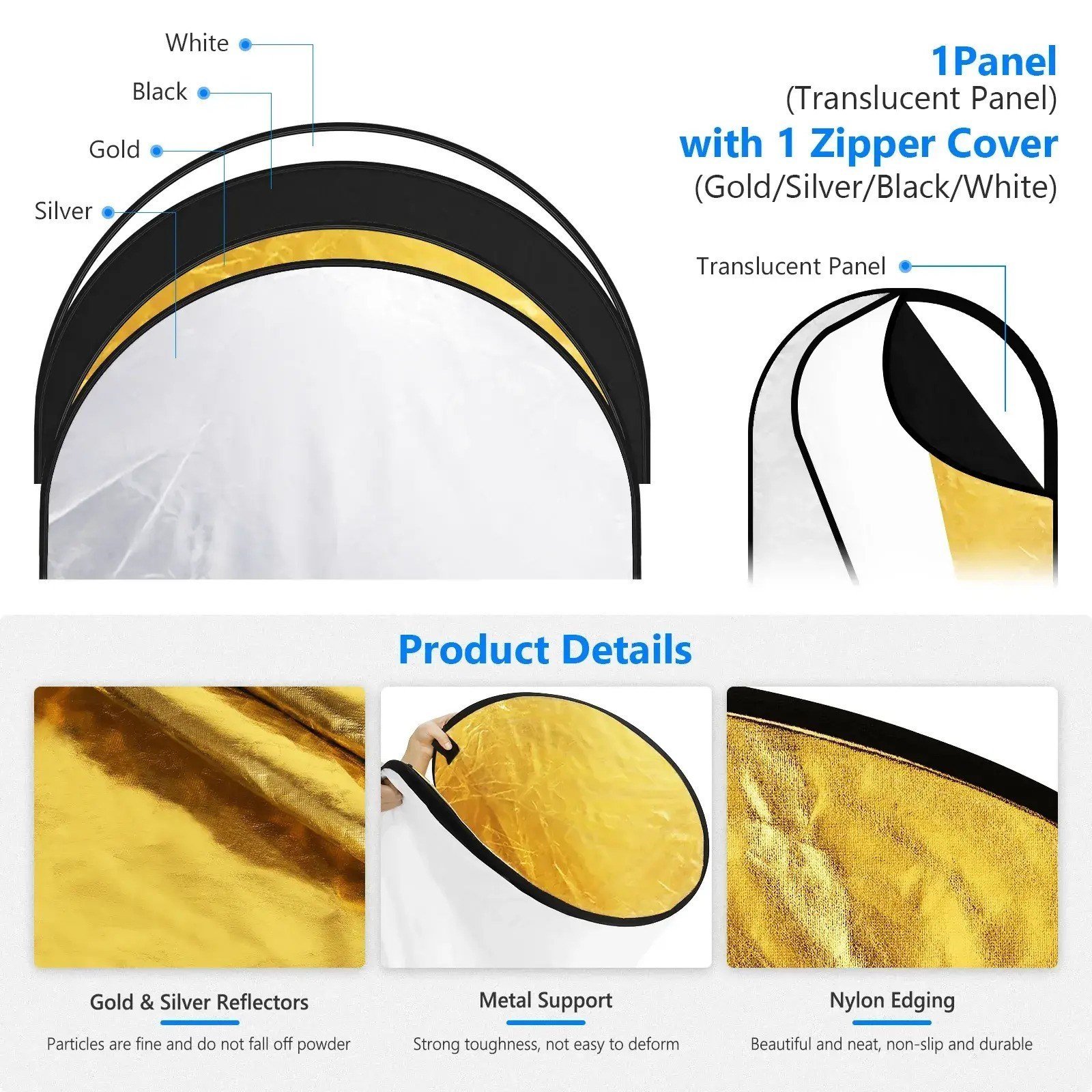 Neewer RF-1510 150x100cm 5 in 1 Katlanabilir Reflektör ve Difüzör Seti