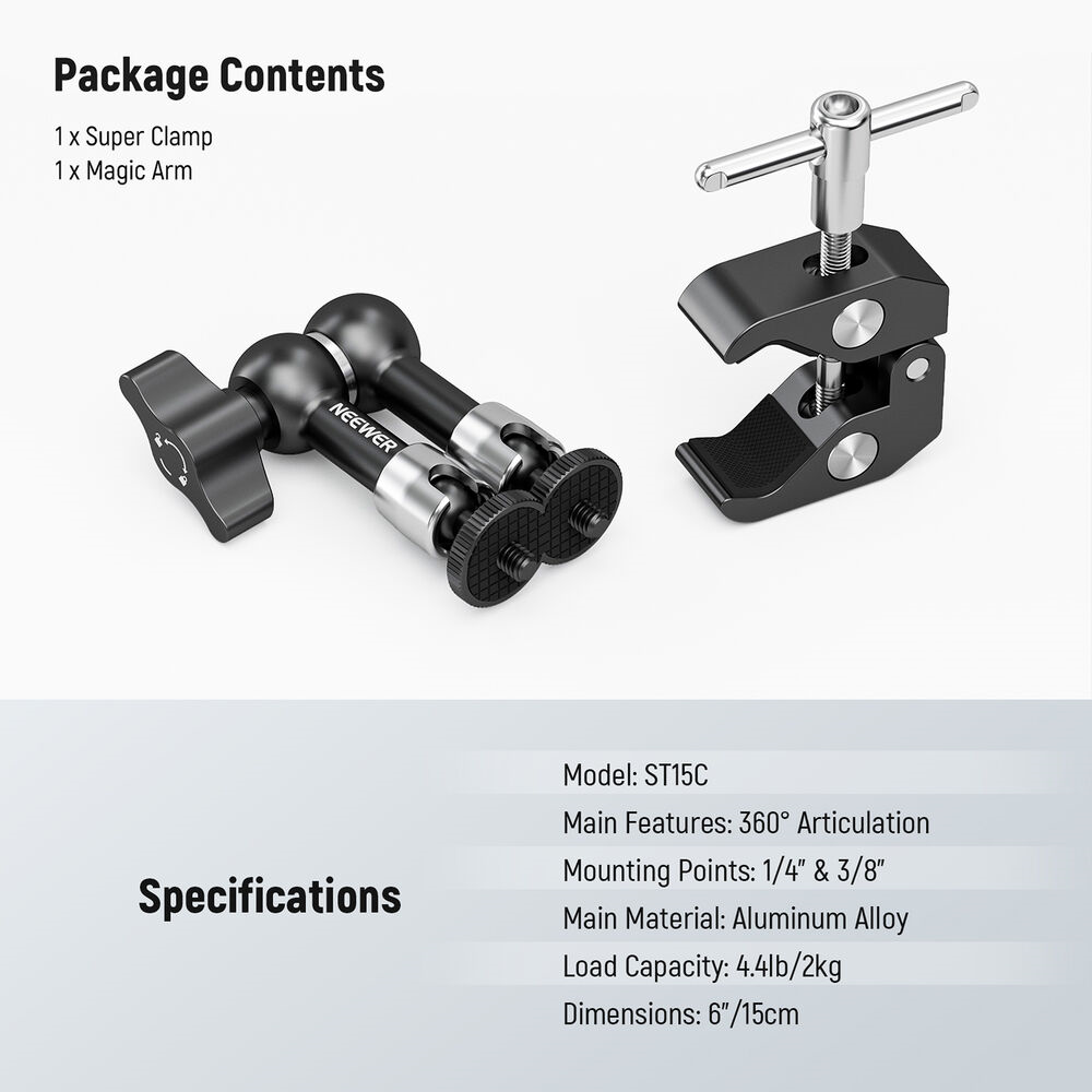Neewer ST-15C 15cm Magic Arm & Clamp