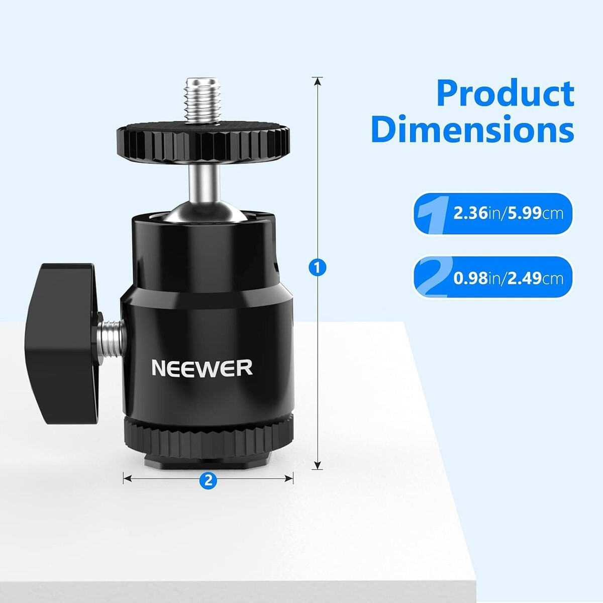 NEEWER ST17 1/4 Kamera Hot Shoe Adaptörü (Mini Bilyeli Başlık) - 2'li Paket