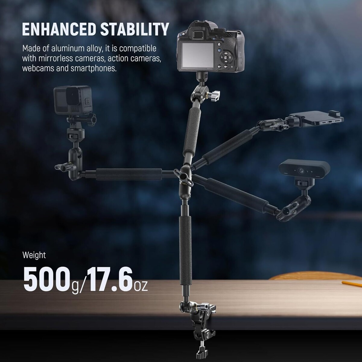 NEEWER UA057 22'' (55 cm) Mafsallı Magic Arm Süper Kelepçe ve Telefon Tutucu Kiti