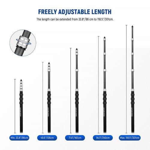 Neewer Upgraded MS-300C Microphone Boompole (Black, 9.8')