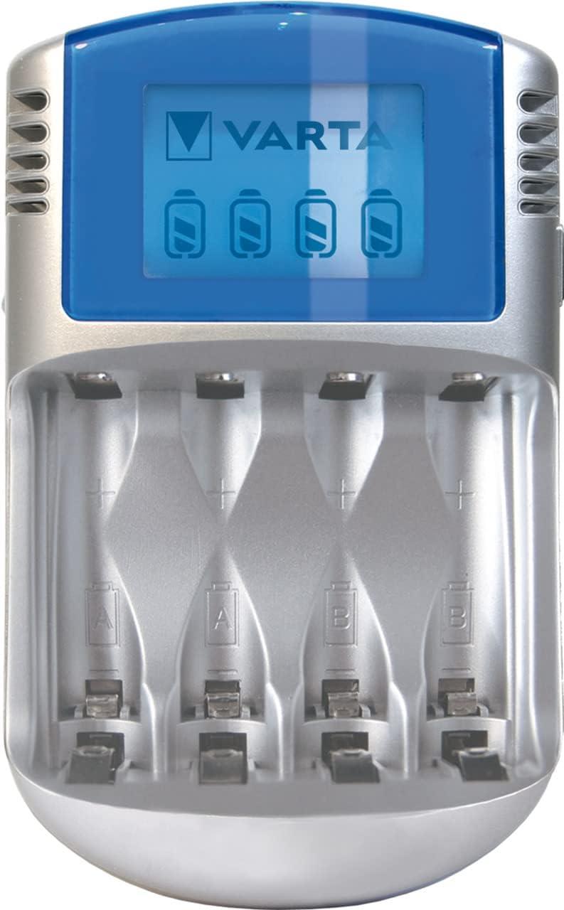 VARTA Battery Charger with 4 x AA 2600 mAh, Battery Charger for Rechargeable AA/AAA, LCD Charger, with USB Cable and 12 V Adapter