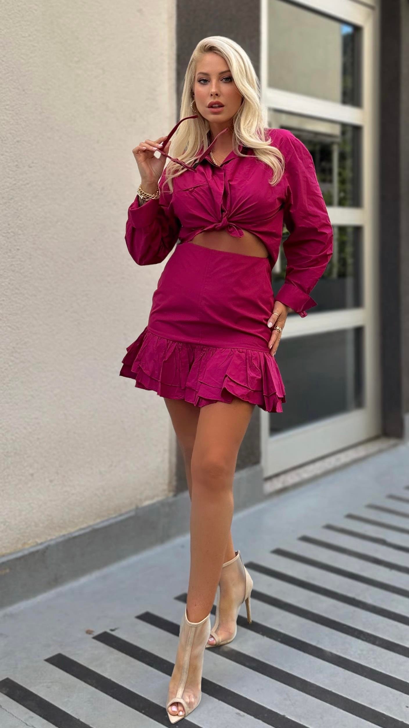 Bordo Etek Gömlek Takım