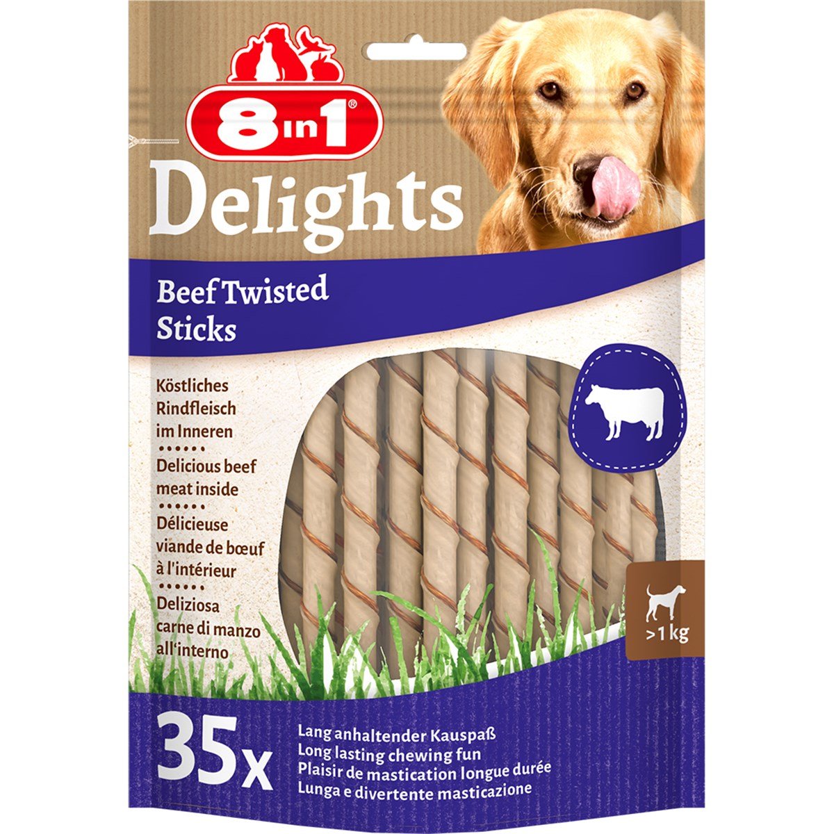 8 in1 Delights Twisted Sticks Biftekli Köpek Ödül Kemiği 35 Adet