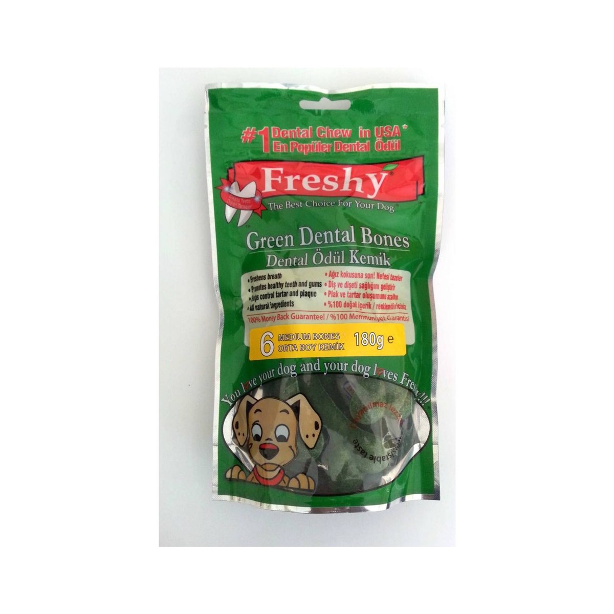Freshy Dental Ağız Kokusu Önleyici M Köpek Ödül Kemiği 6'lı 180 G