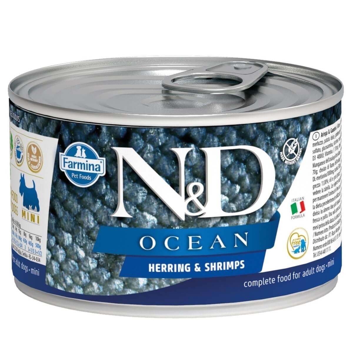 N&D Ocean Mini Adult Ringa Balığı & Karides Tahılsız Köpek Konservesi 140 Gr