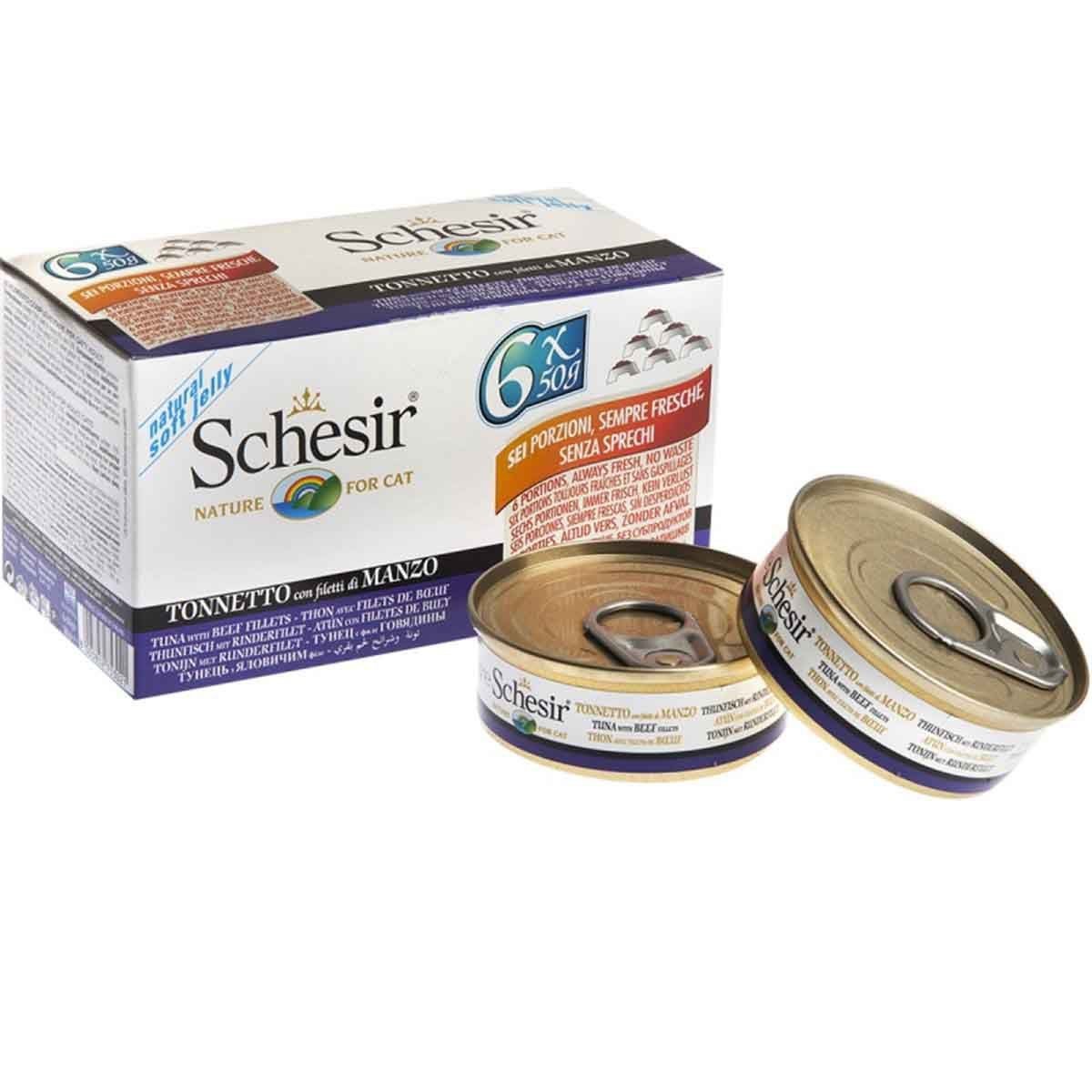 Schesir Multipack Ton Balıklı Biftekli Kedi Konservesi (6 x 50 Gr) 6 Al 5 Öde