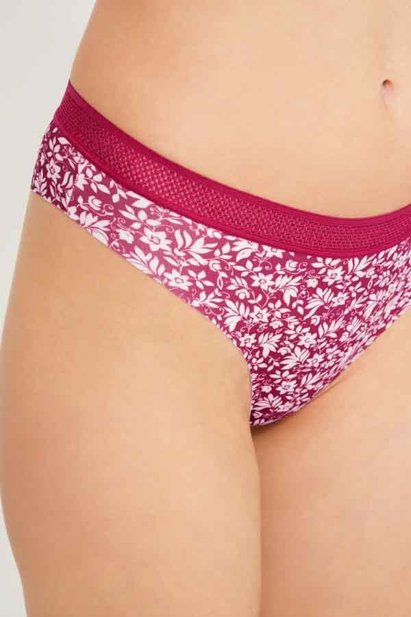 Red&White Flower Patterned Net Waistband Laser Cut Seamless Cheeky Brazilian Cut Women Panty CH6100