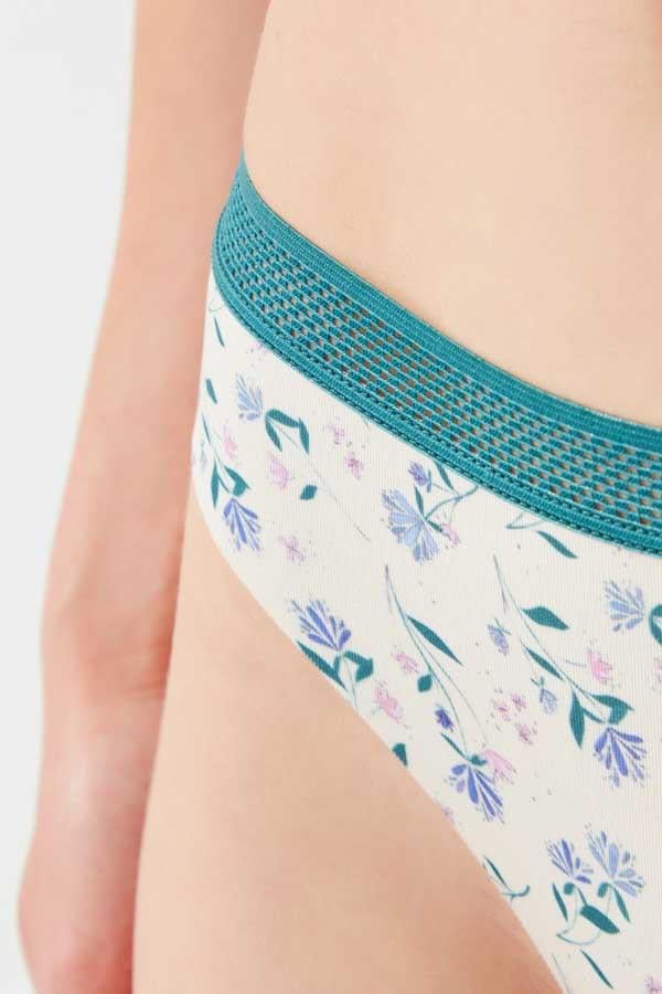 Red&White Flower Patterned Net Waistband Laser Cut Seamless Cheeky Brazilian Cut Women Panty CH6100