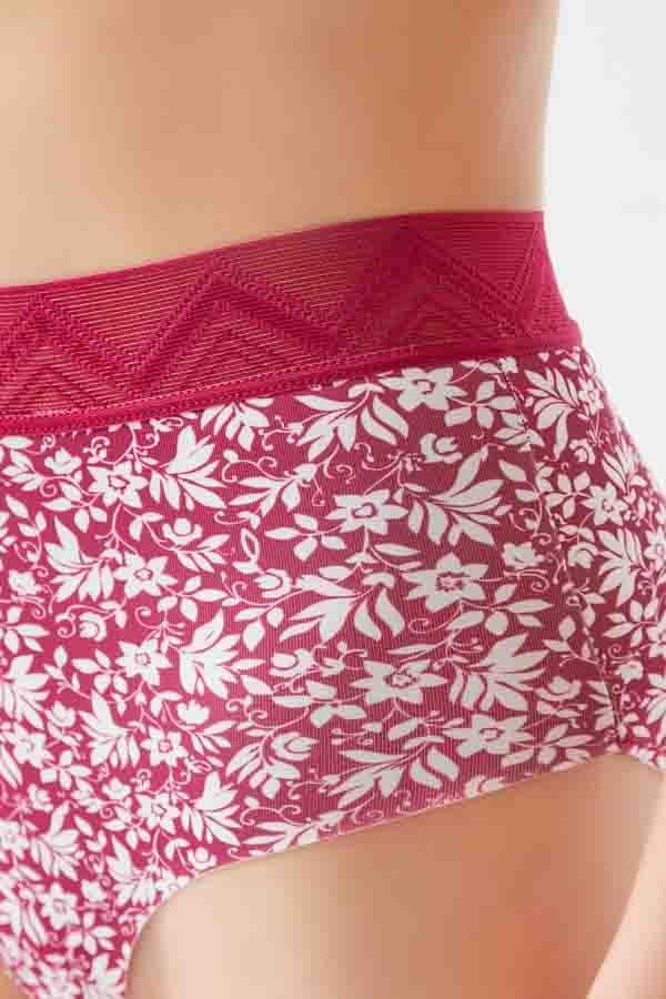 Red & White Flower Patterned High Waisted Laser Cut Seamless Bikini Cut Women Panty CH6101