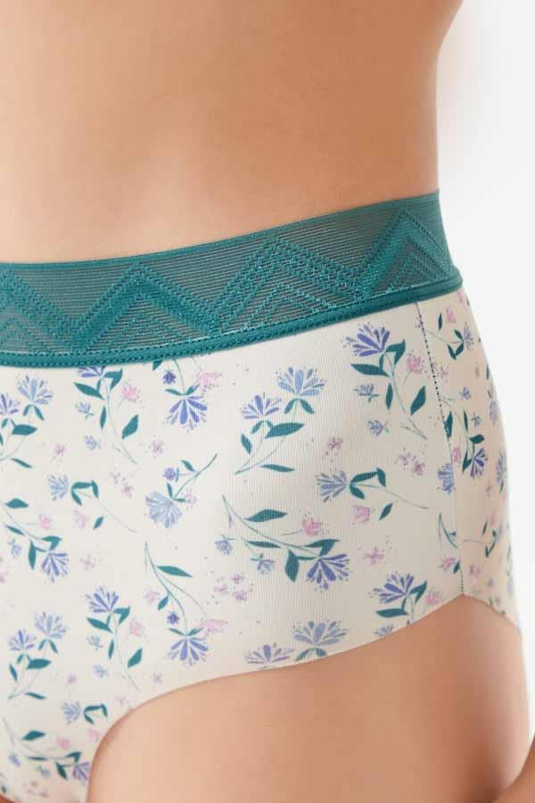 Red & White Flower Patterned High Waisted Laser Cut Seamless Bikini Cut Women Panty CH6101