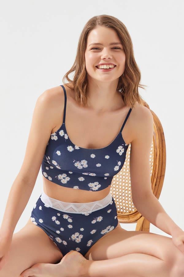 Red & White Flower Patterned Laser Cut Women Crop Top With Adjustable Straps CH1753