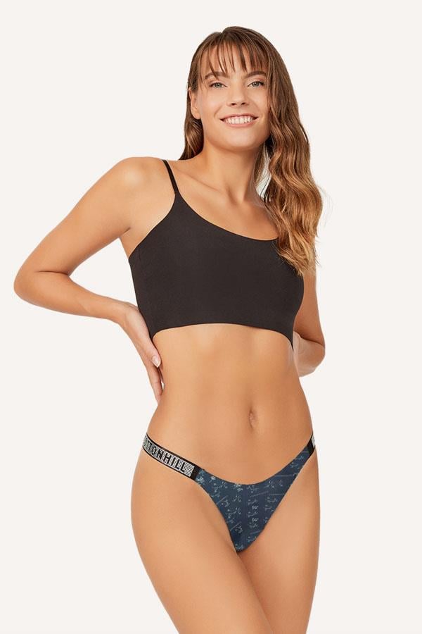 Cream Color Flower Patterned Laser Cut Women Thong CH6104